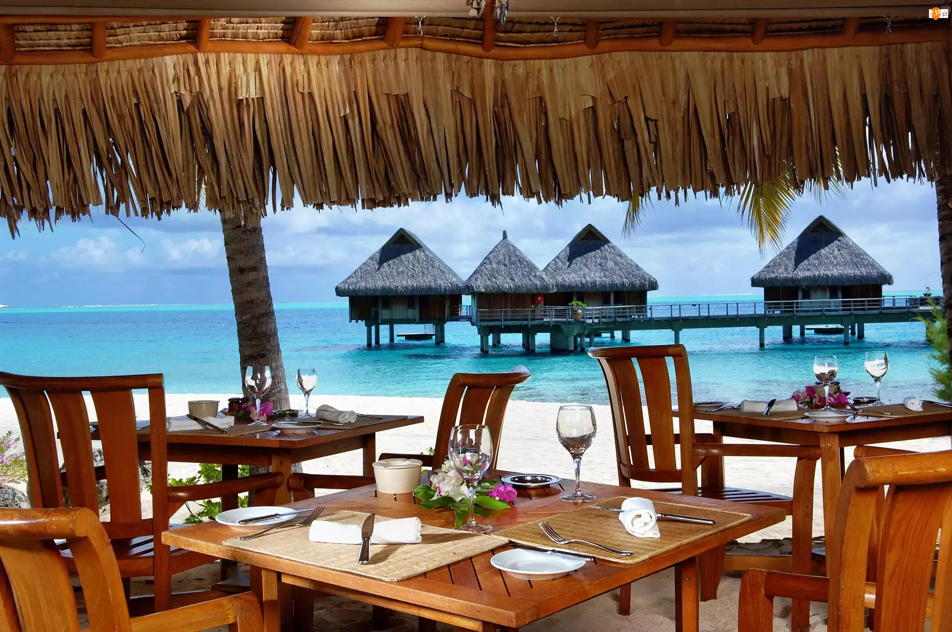 Restauracja, Bora Bora, Plaża, Ocean