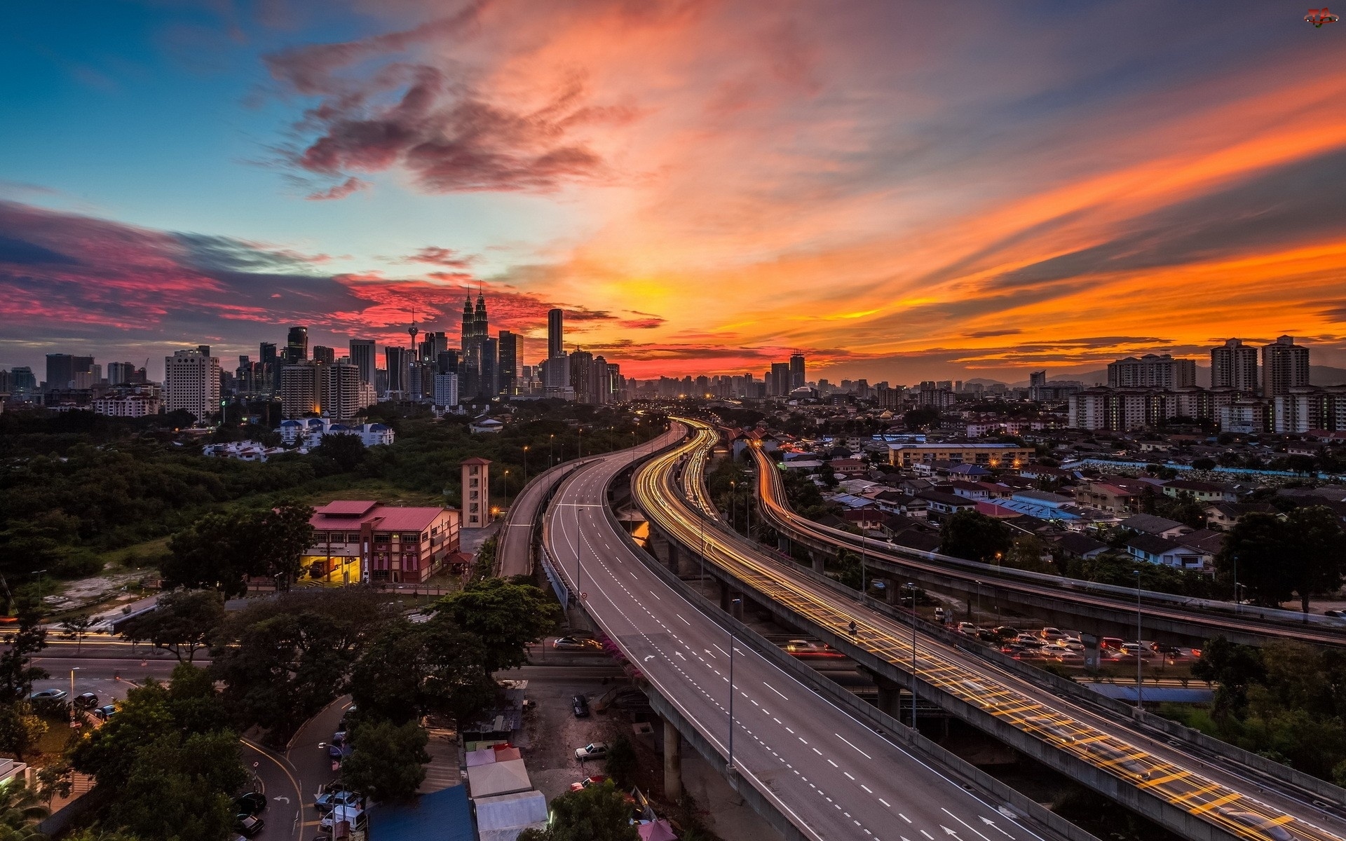 Słońca, Kuala Lumpur, Droga, Miasto, Zachód