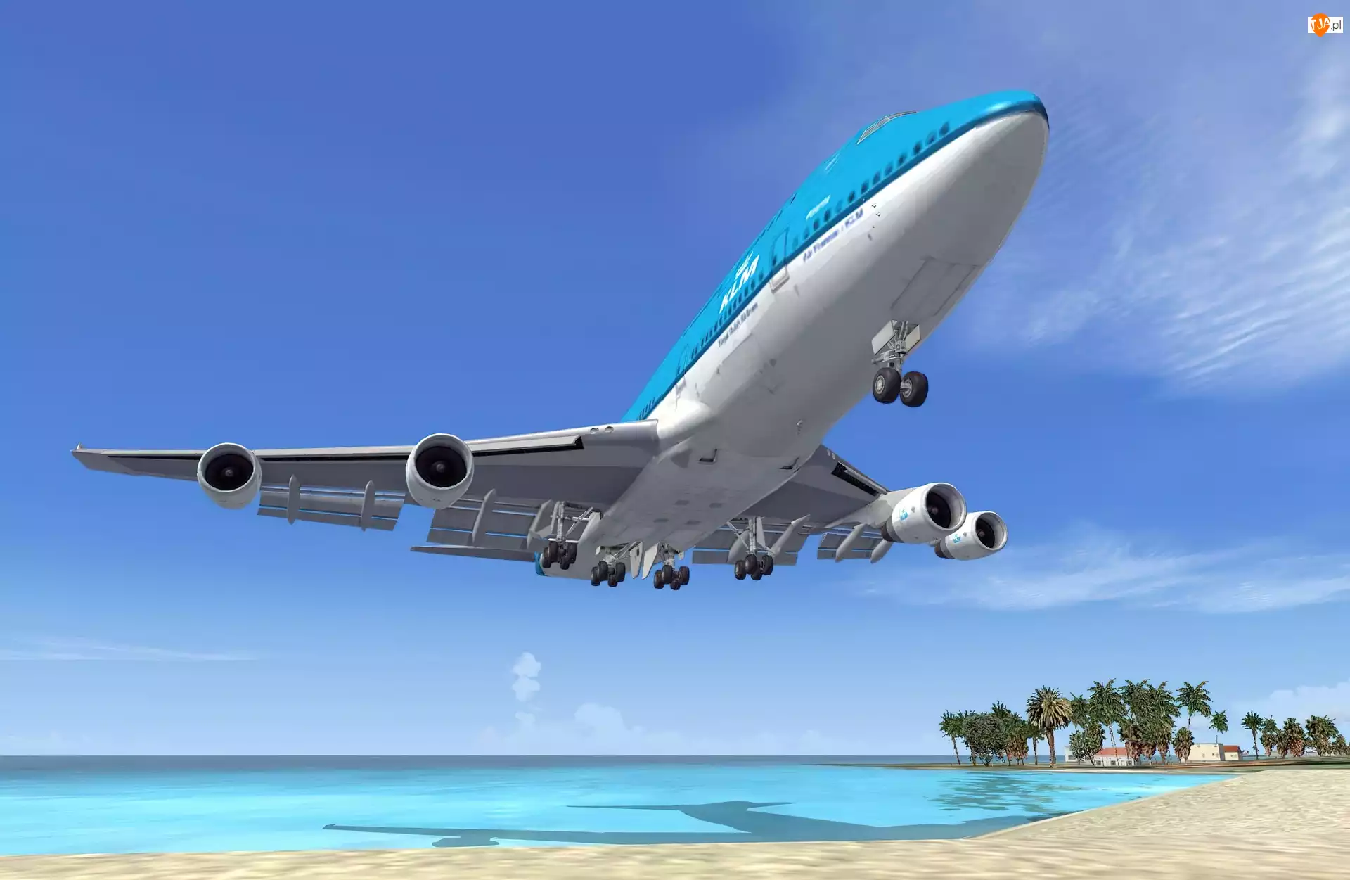 Niebo, Boeing, 747, Plaża