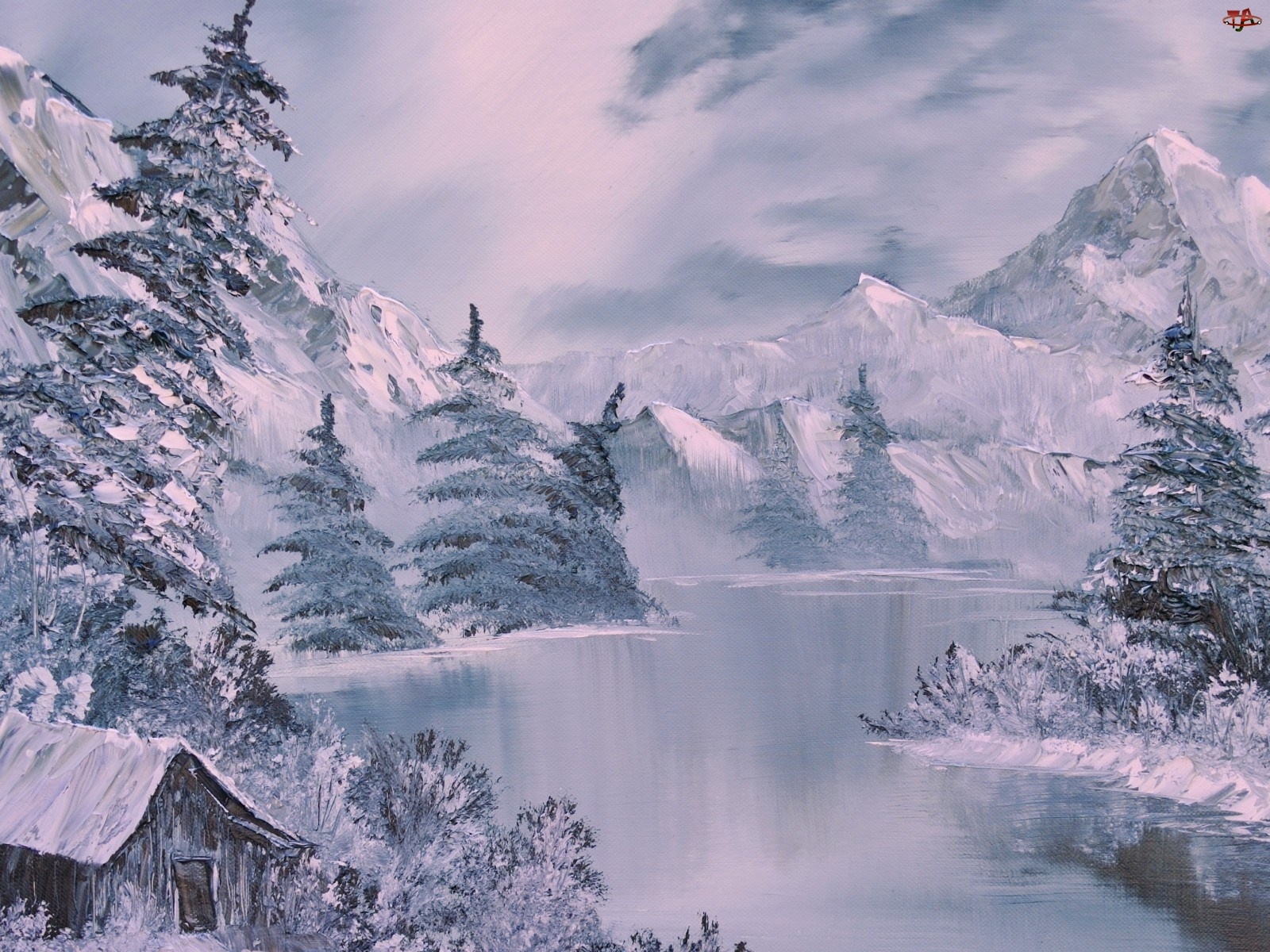 Obraz, Zima, Góry, Rzeka