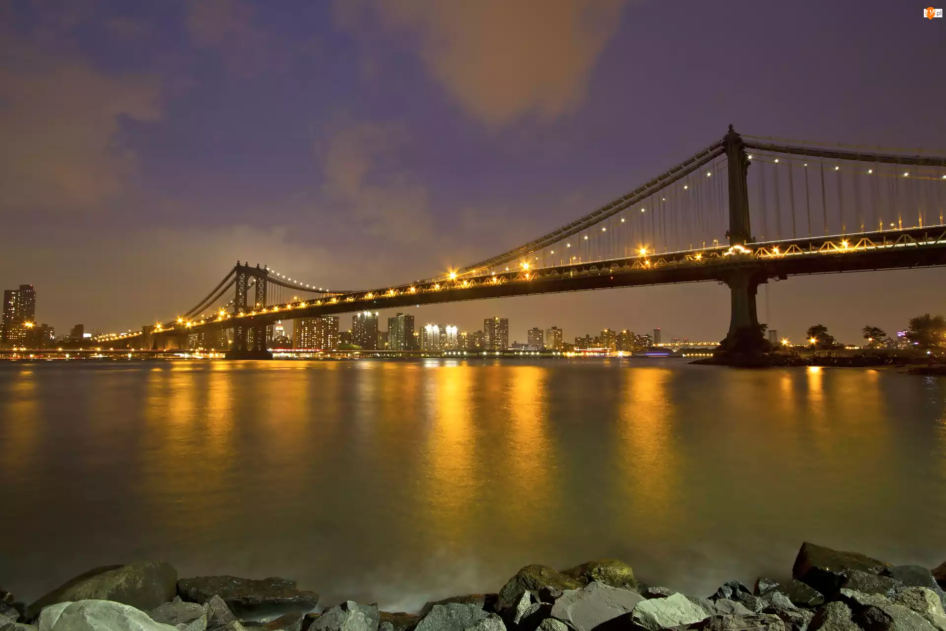 Kamienie, Nowy York, Rzeka, Most, Manhattan Bridge