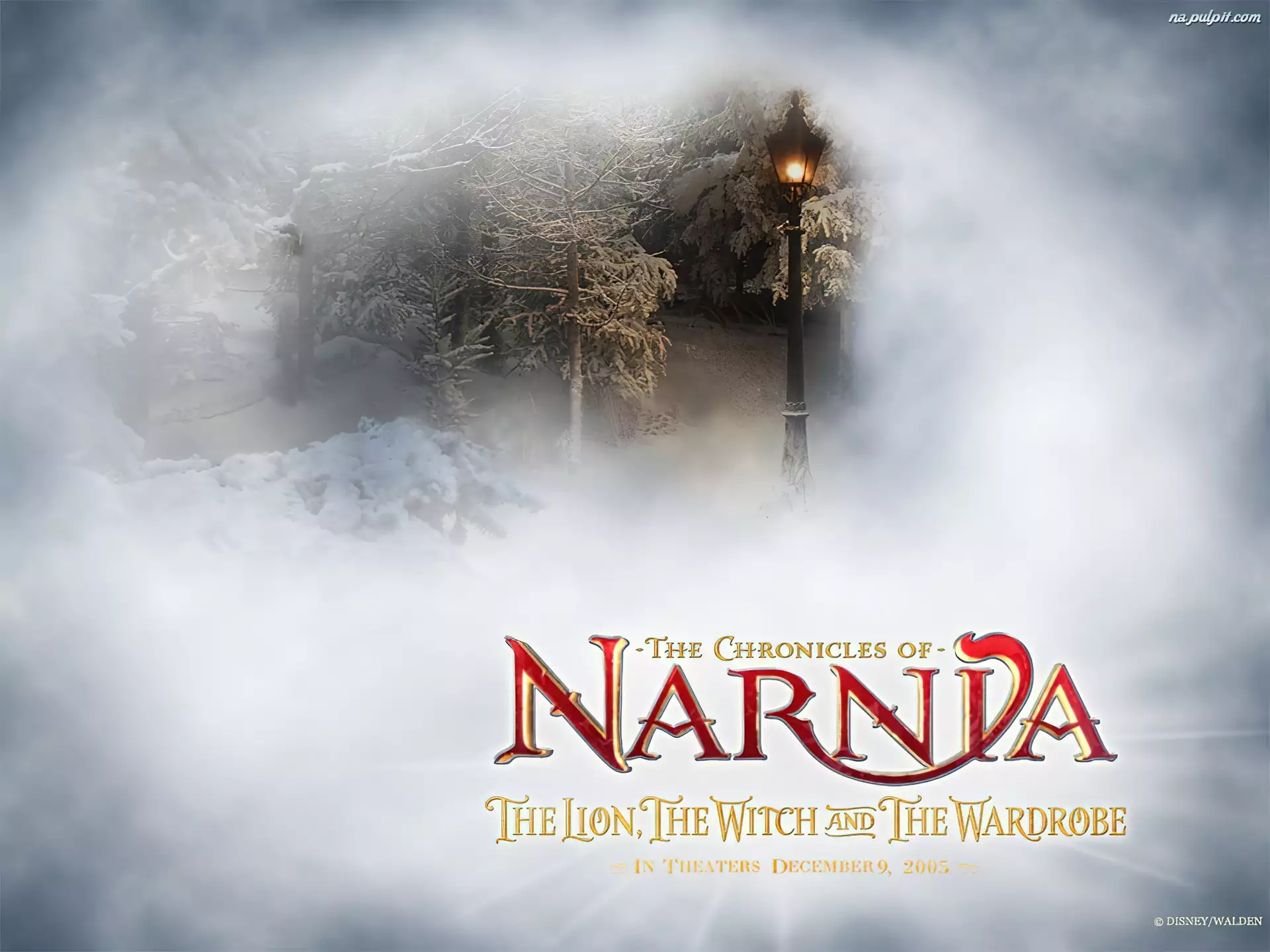 napis, The Chronicles Of Narnia, las, zima, latarnia