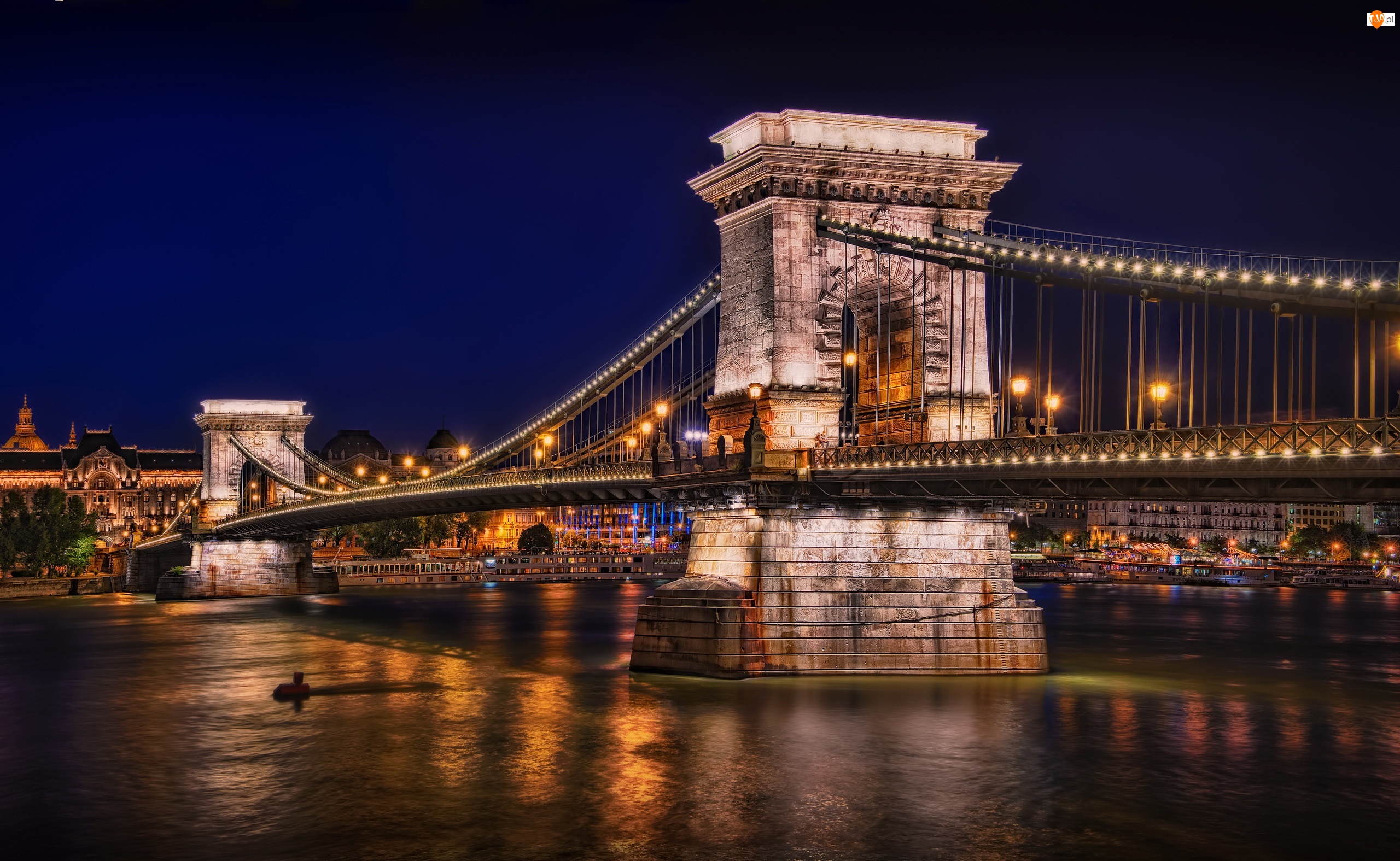 Most, Dunaj, Noc, Węgry, Łańcuchowy, Budapeszt