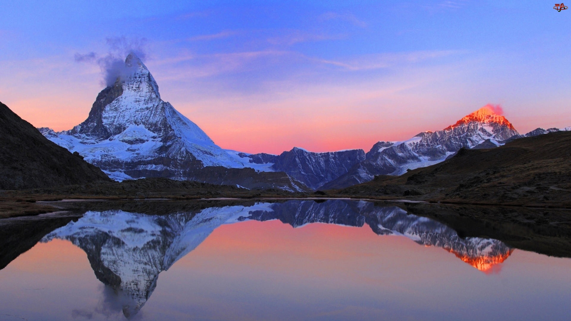 Szwajcaria, Jezioro, Zachód Słońca, Góry, Matterhorn