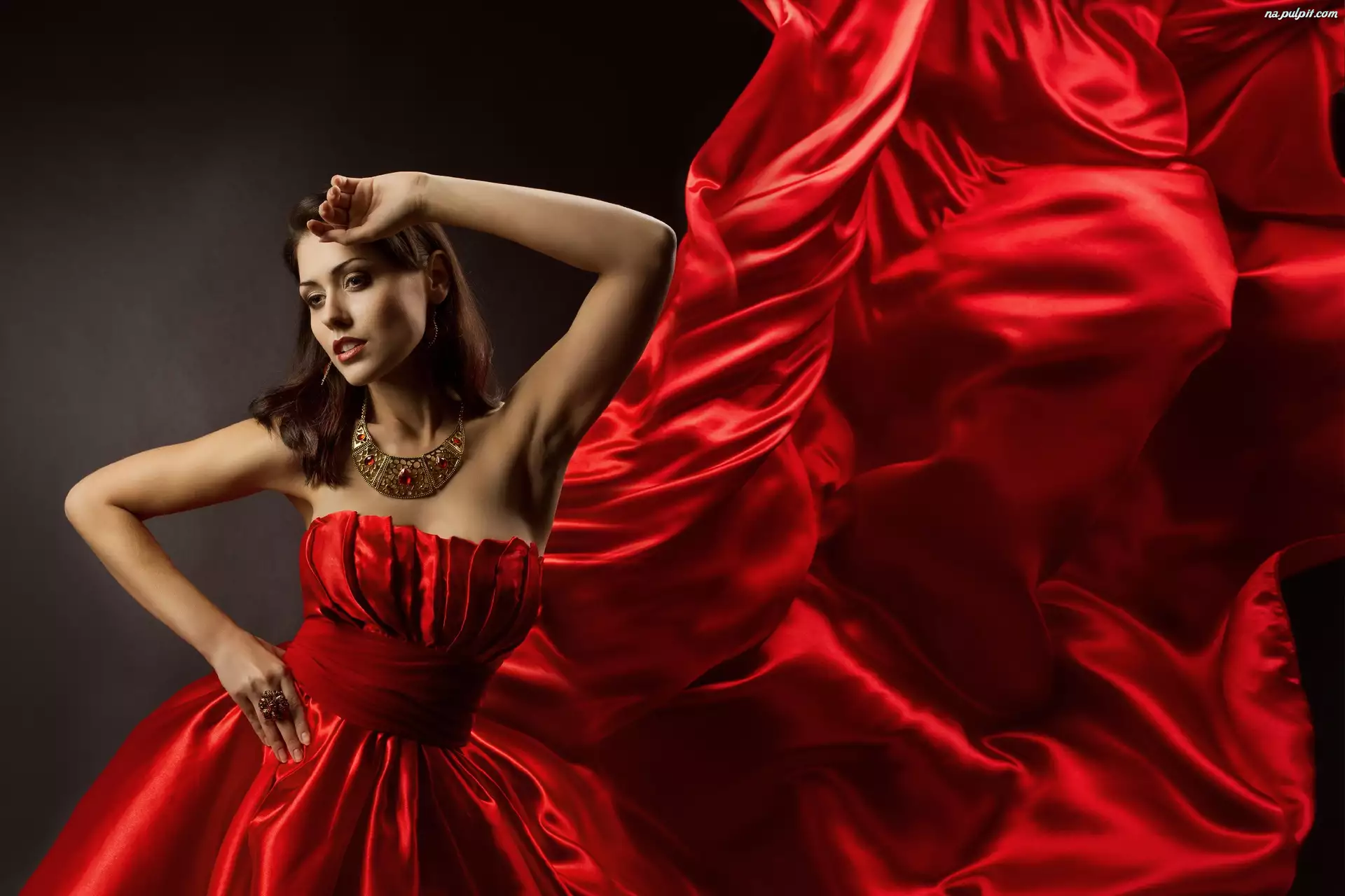 Biżuteria, Kobieta, Czerwona, Suknia