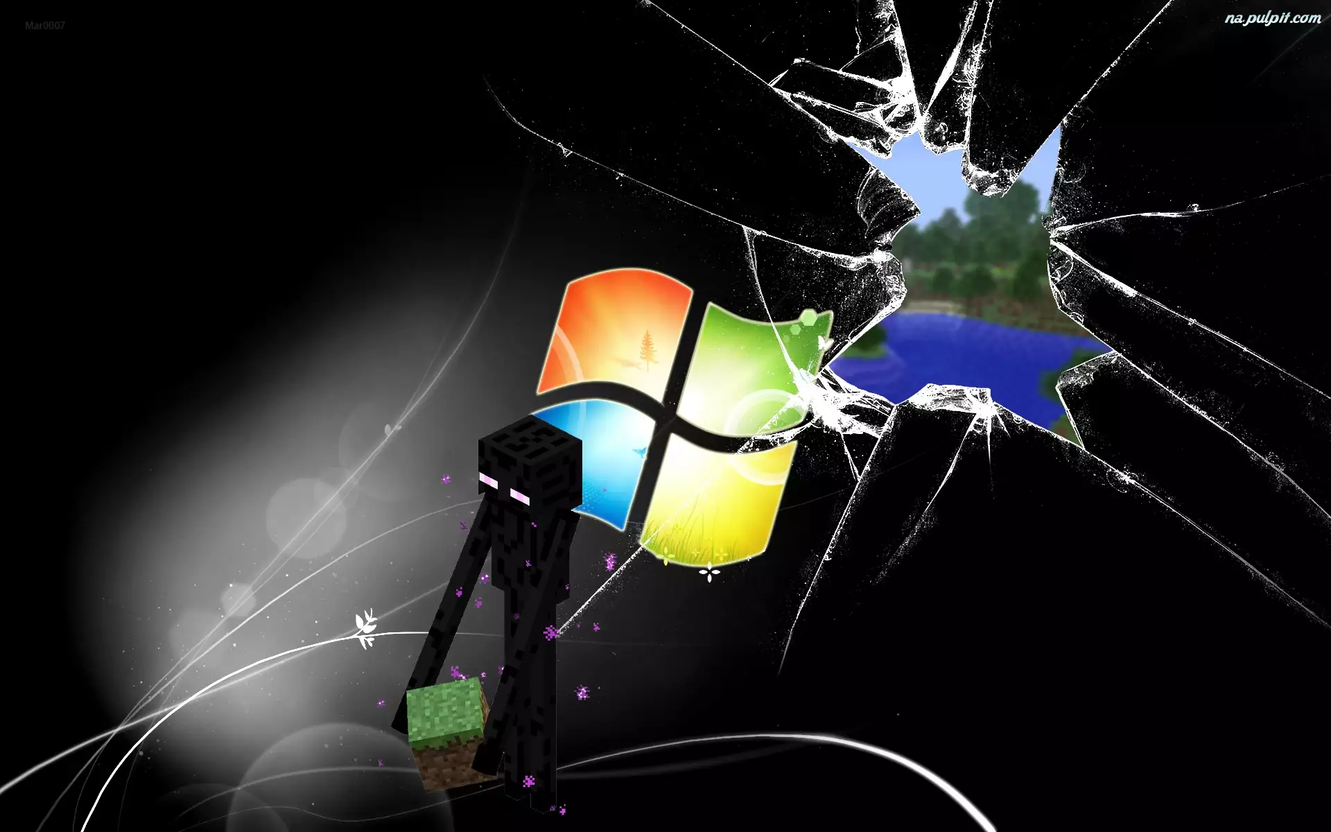 Logo, Minecraft, Dziura, Enderman, Windows