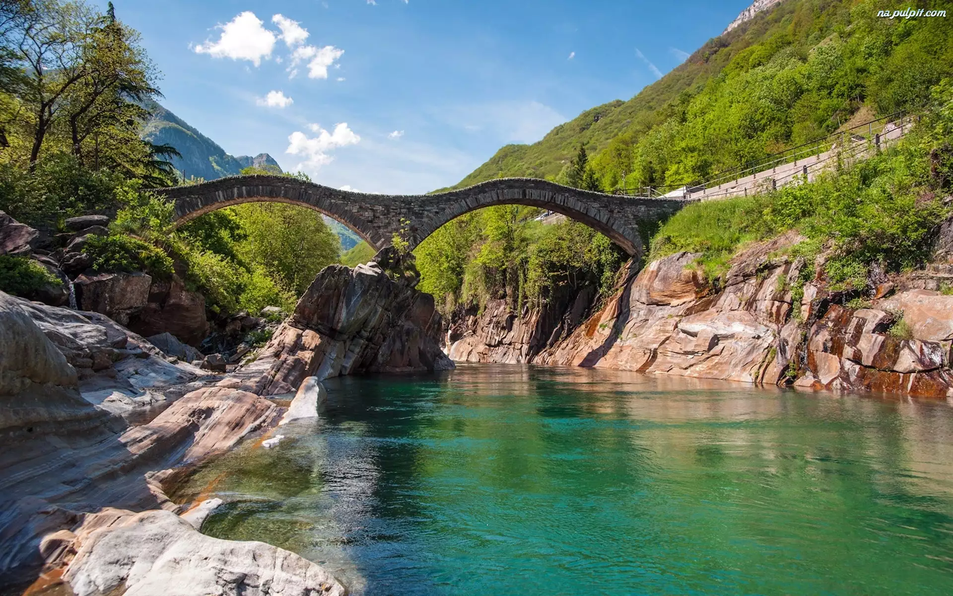 Rzeka, Lavertezzo, Szwajcaria, Most, Verzasca, Kamienny