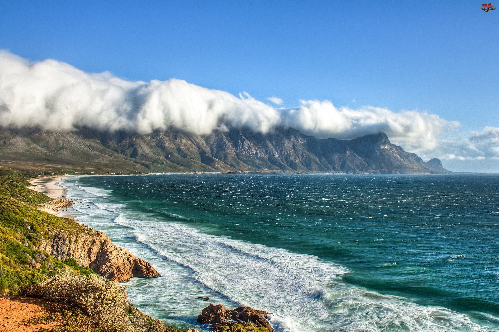 Chmury, Południowa Afryka, Góry, Morze, Kogel Bay