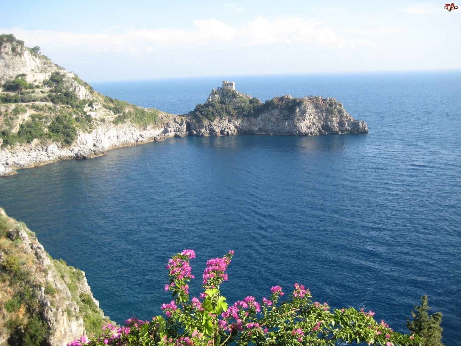 Włochy, Morze, Kwiatki, Skały, Amalfi