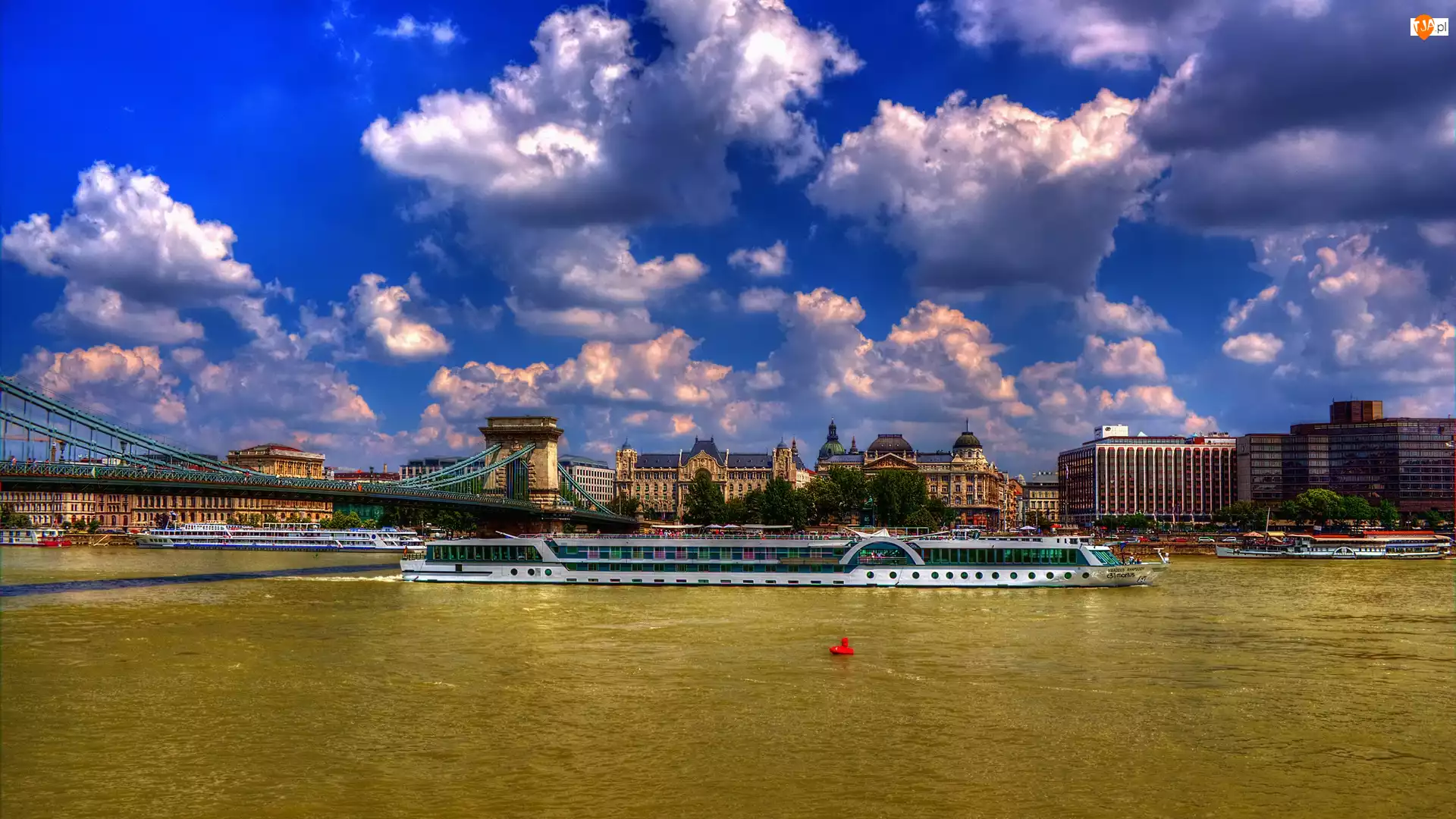 Most, Rzeka, Chmury, Miasta, Statek, Panorama