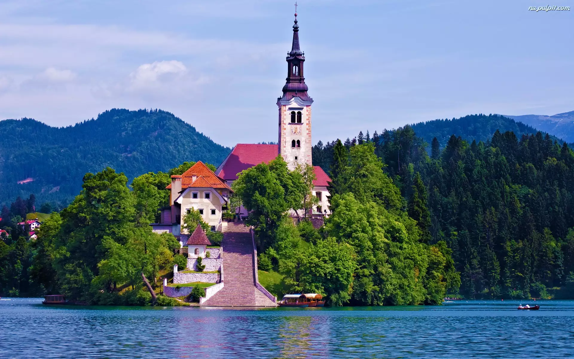 Słowenia, Kościół, Góry, Jezioro, Bled