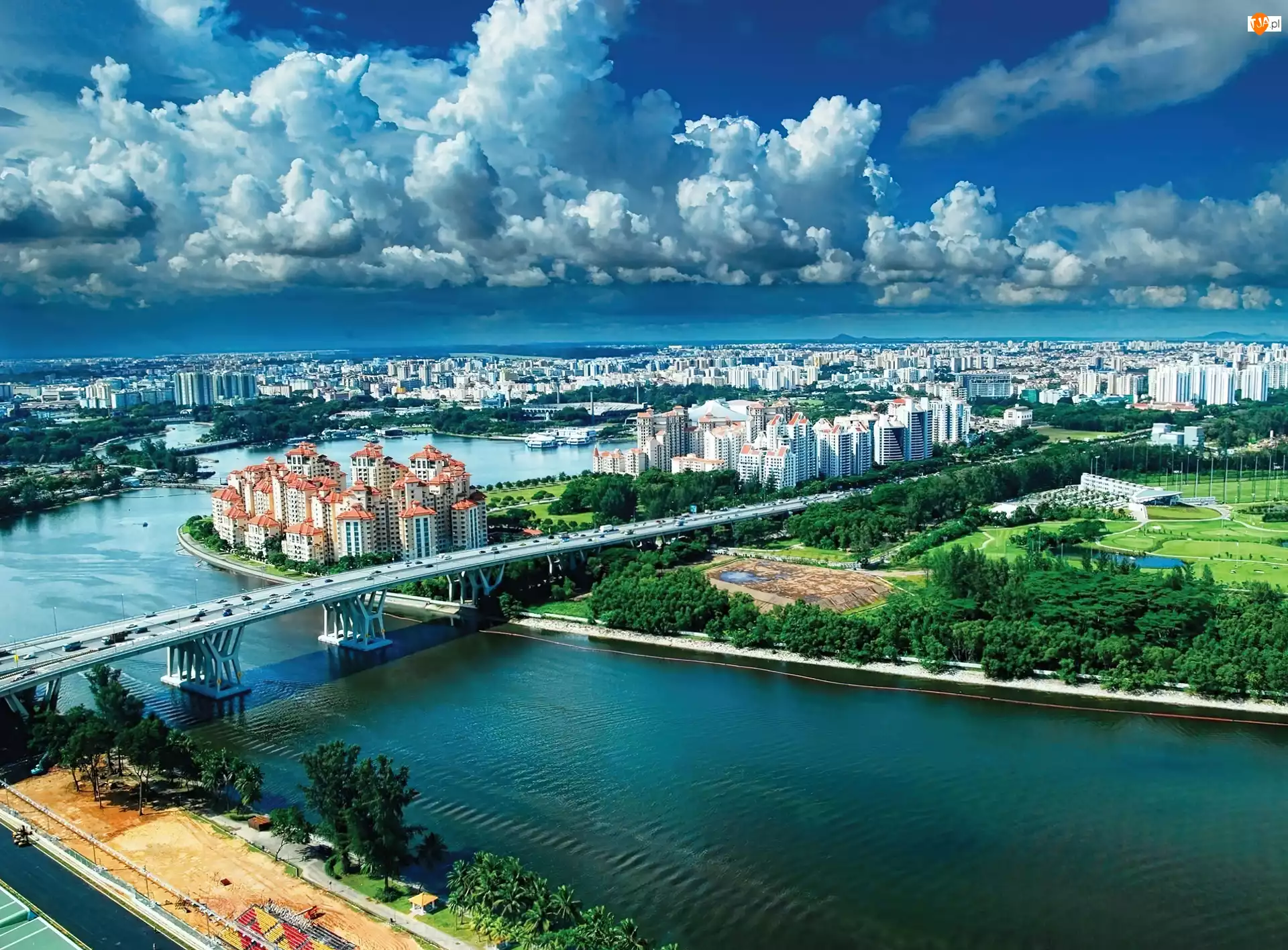 Miasta, Singapur, Most, Rzeka, Panorama
