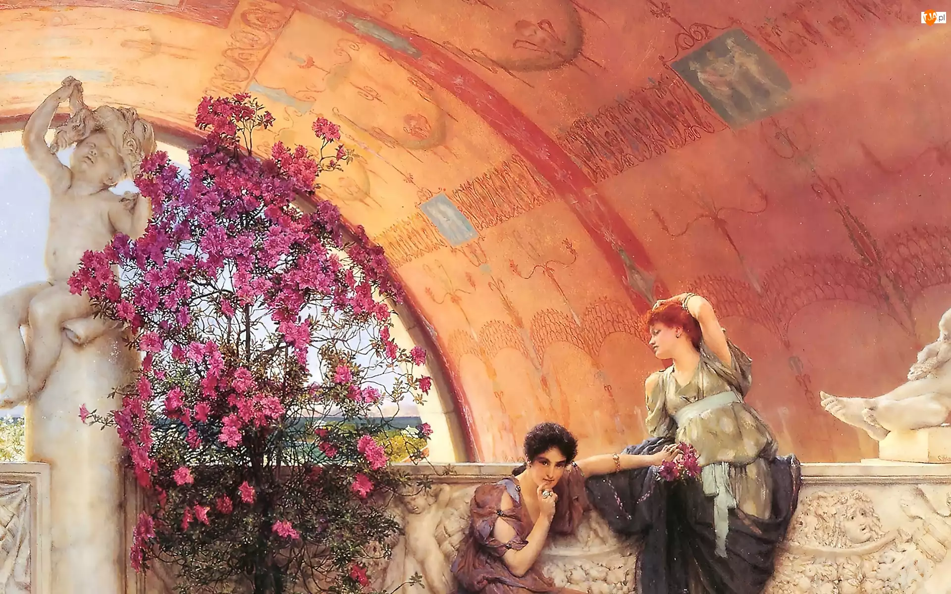 Kwiaty, Lawrence Alma-Tadema, Kobiety, Obraz, Rzeźby