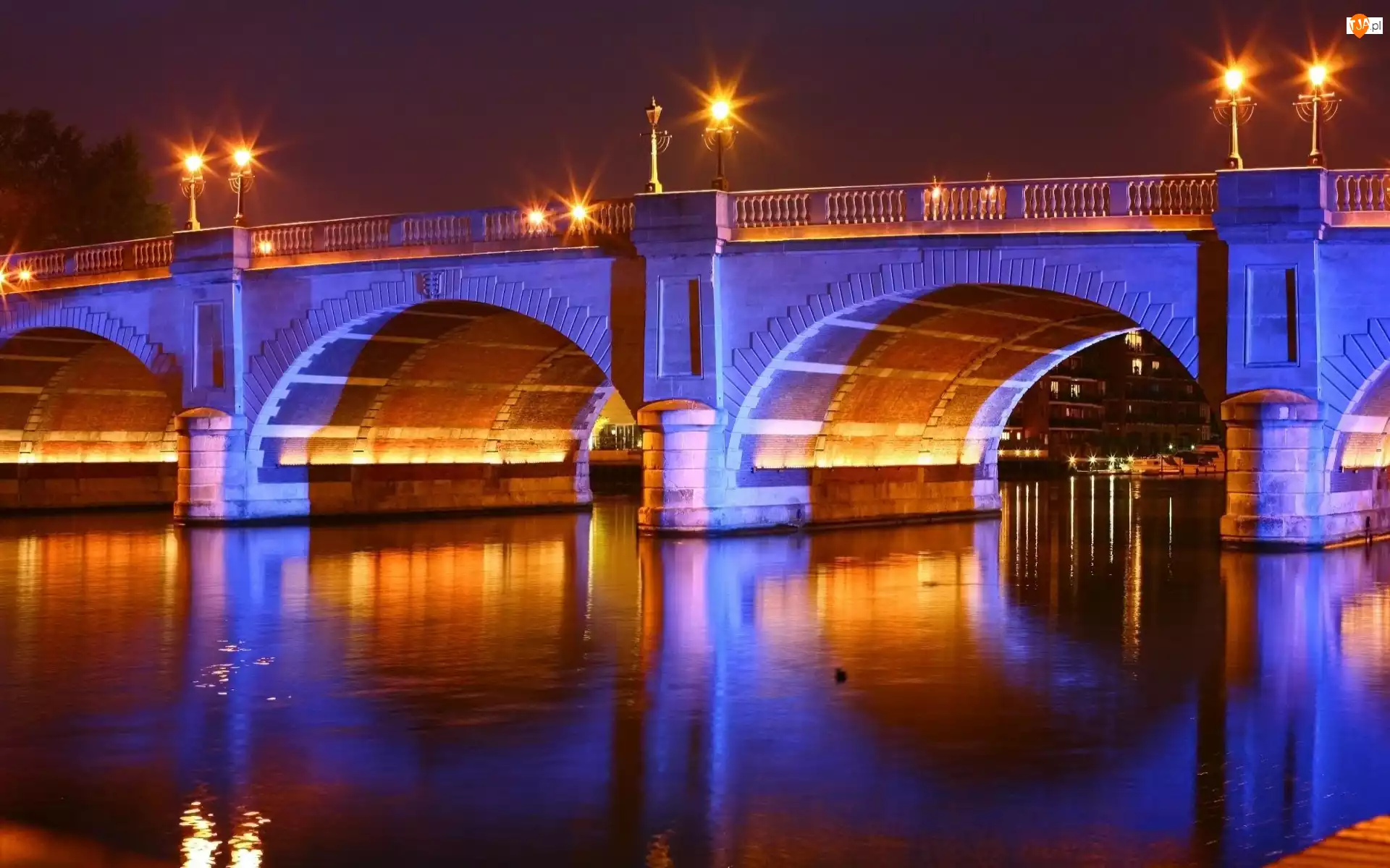 Most, Światła, Rzeka, Noc