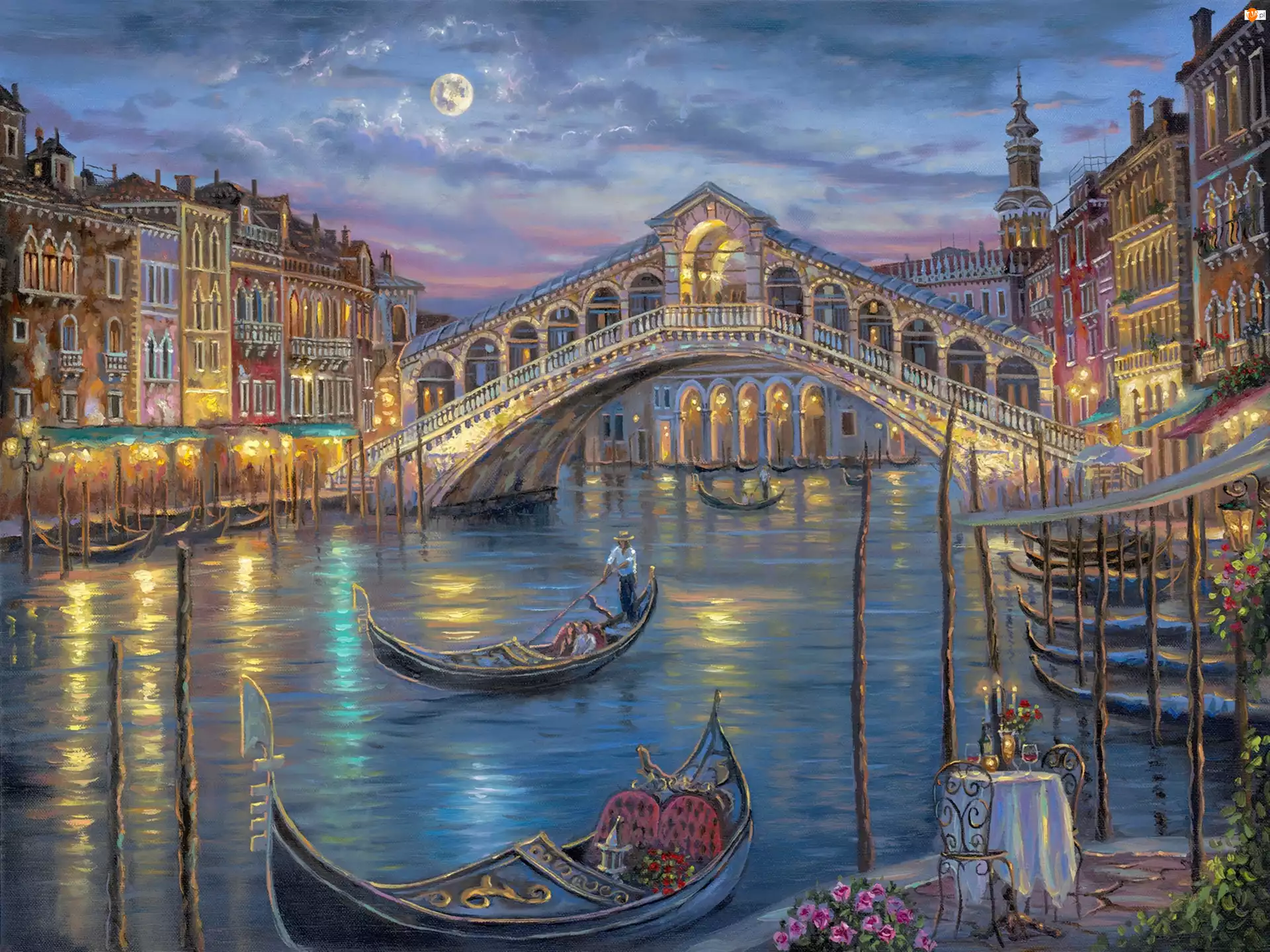 Gondole, Włochy, Most, Wenecja, Kanał