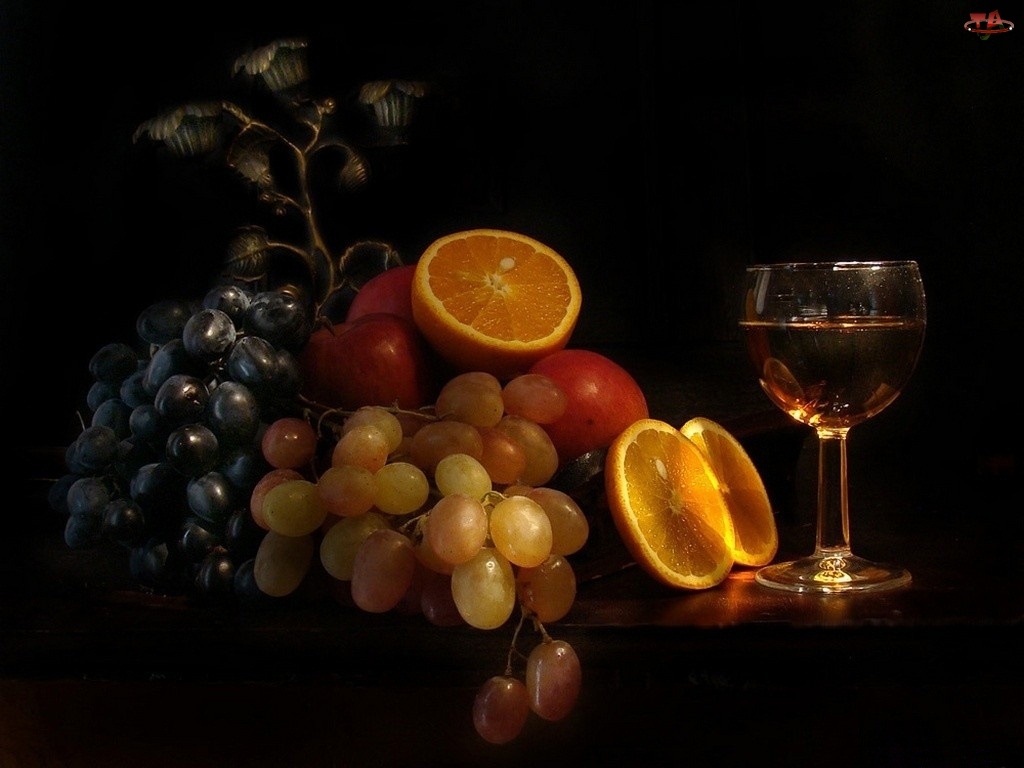 Wina, Winogrona, Pomarańcze, Lampka
