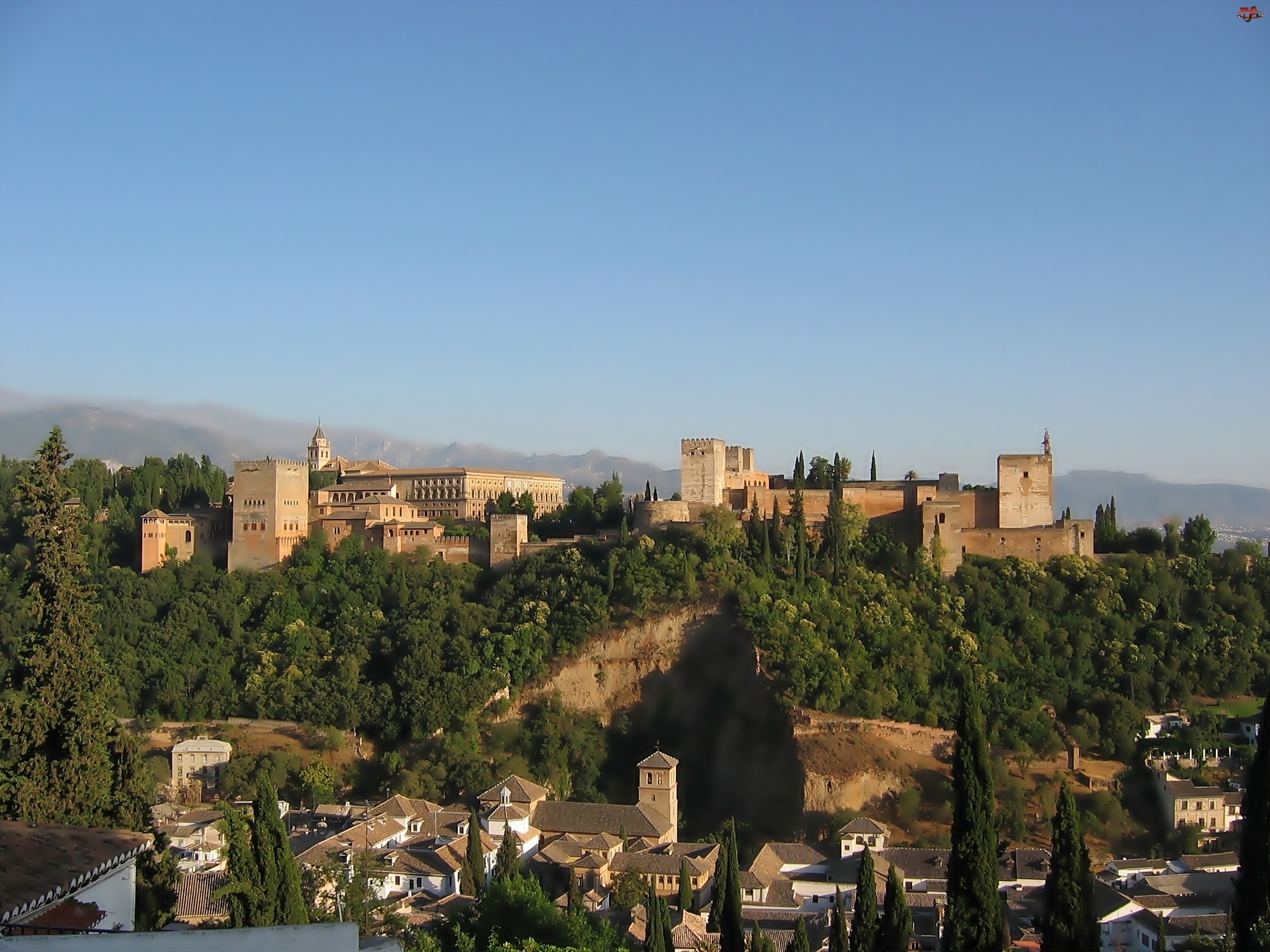 Alhambra, Panorama, Andaluzja, Hiszpania, Warowny, Granada, Miasta