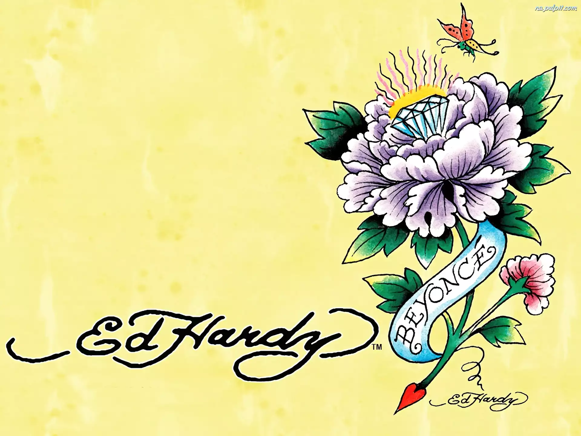 beyonce, Ed Hardy, kwiat, rysunek, motyl