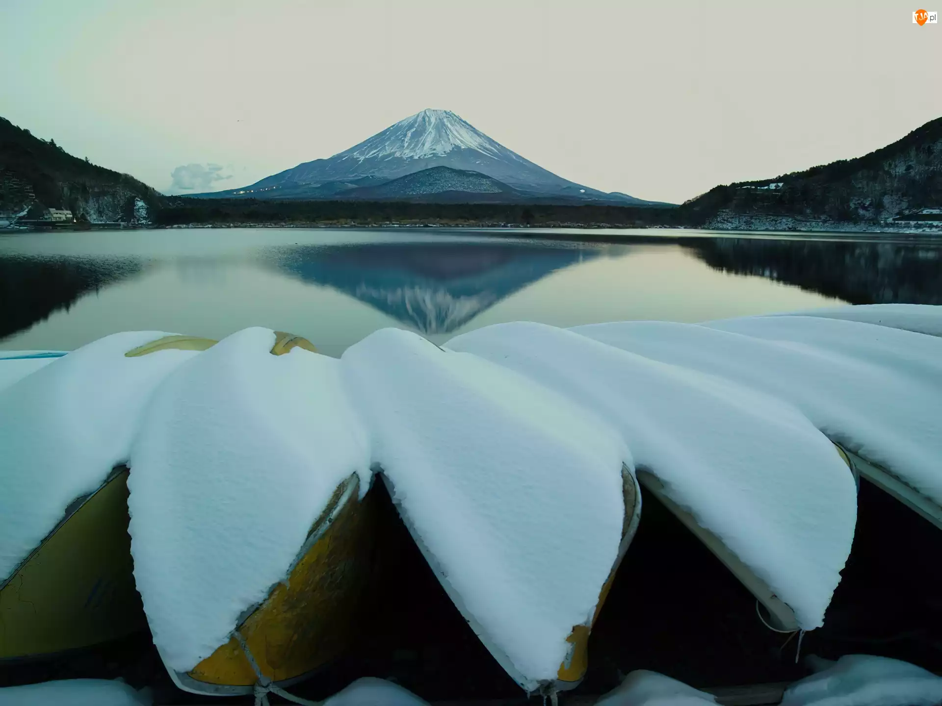 Japonia, Zima, Góra, Jezioro, Fuji