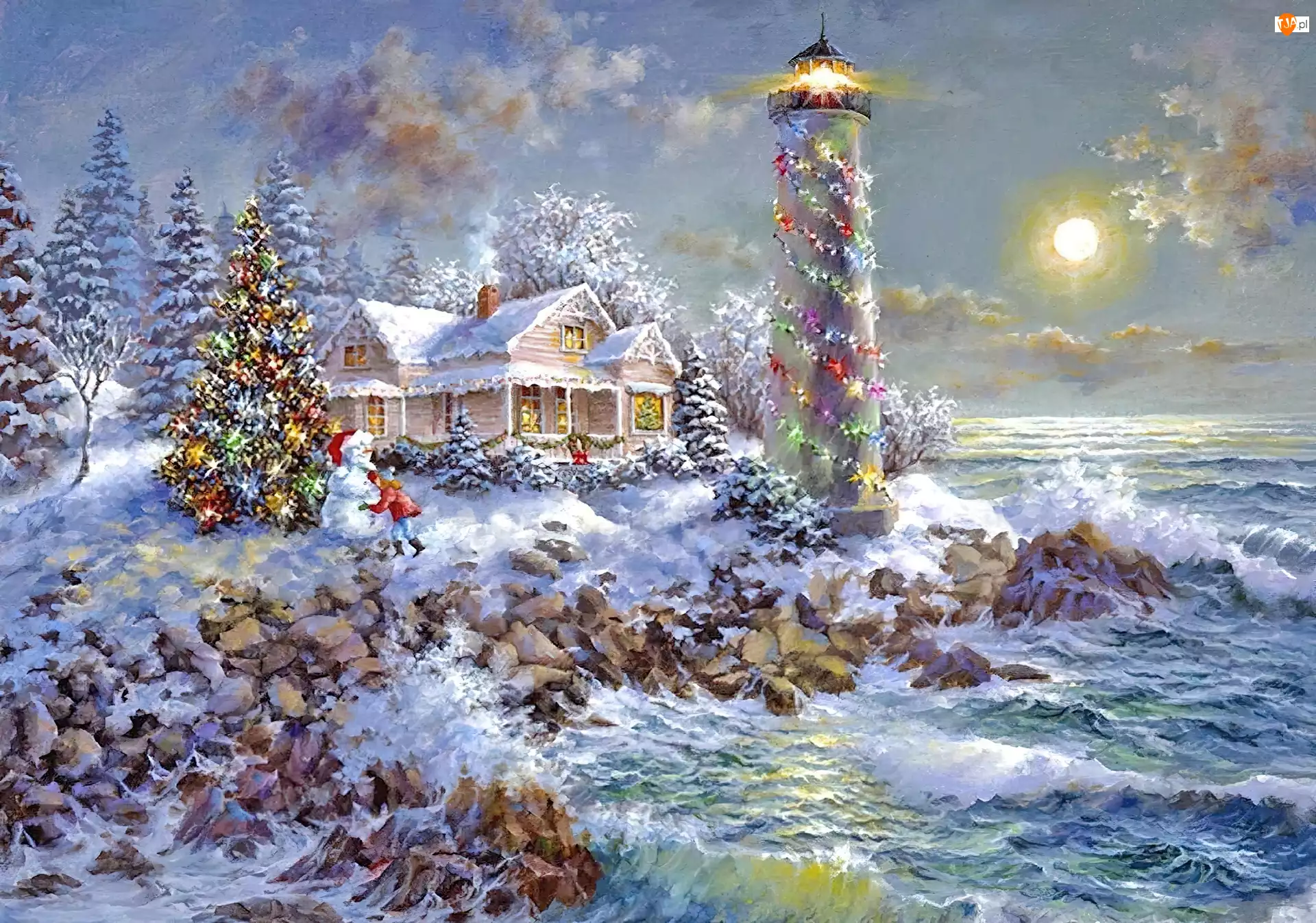 Dom, Boże Narodzenie, Latarnia Morska, Zima