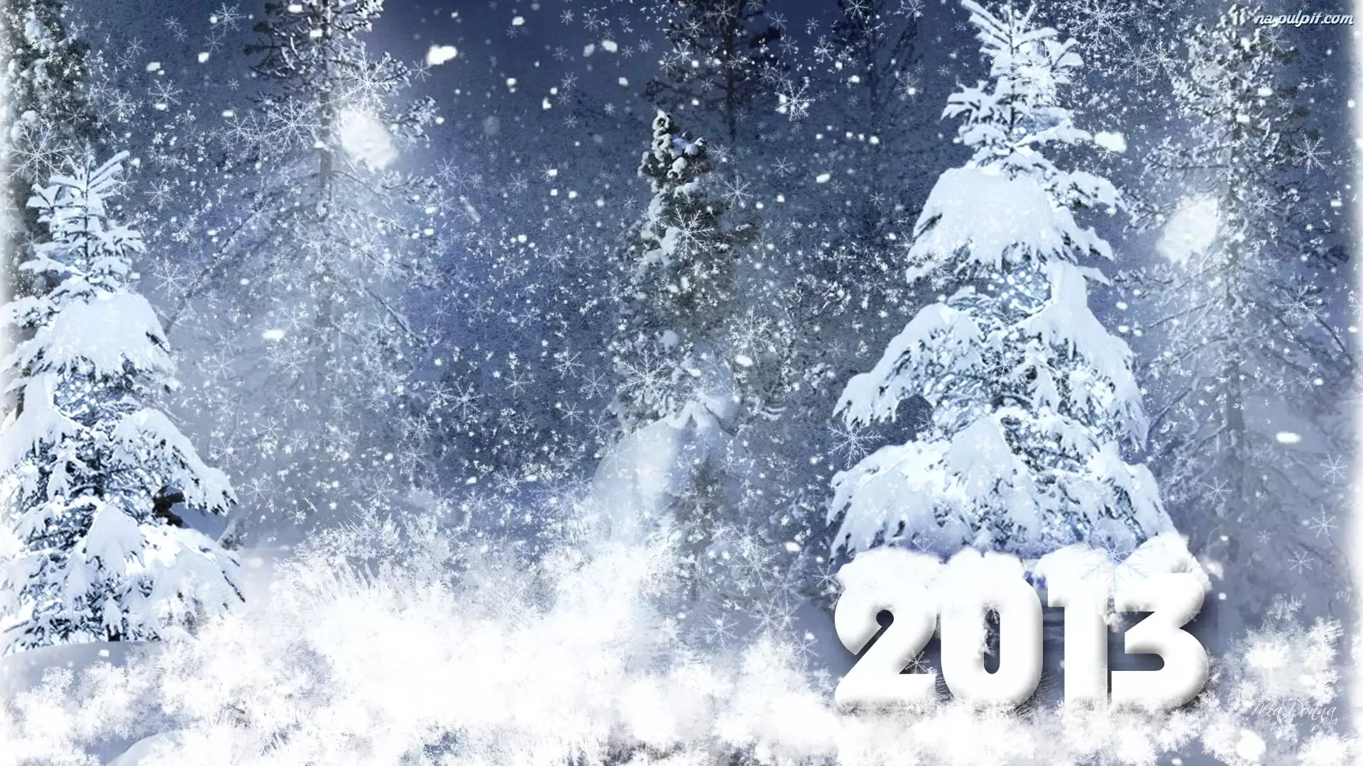 Rok, Drzewa, Zima, Śnieg, Nowy