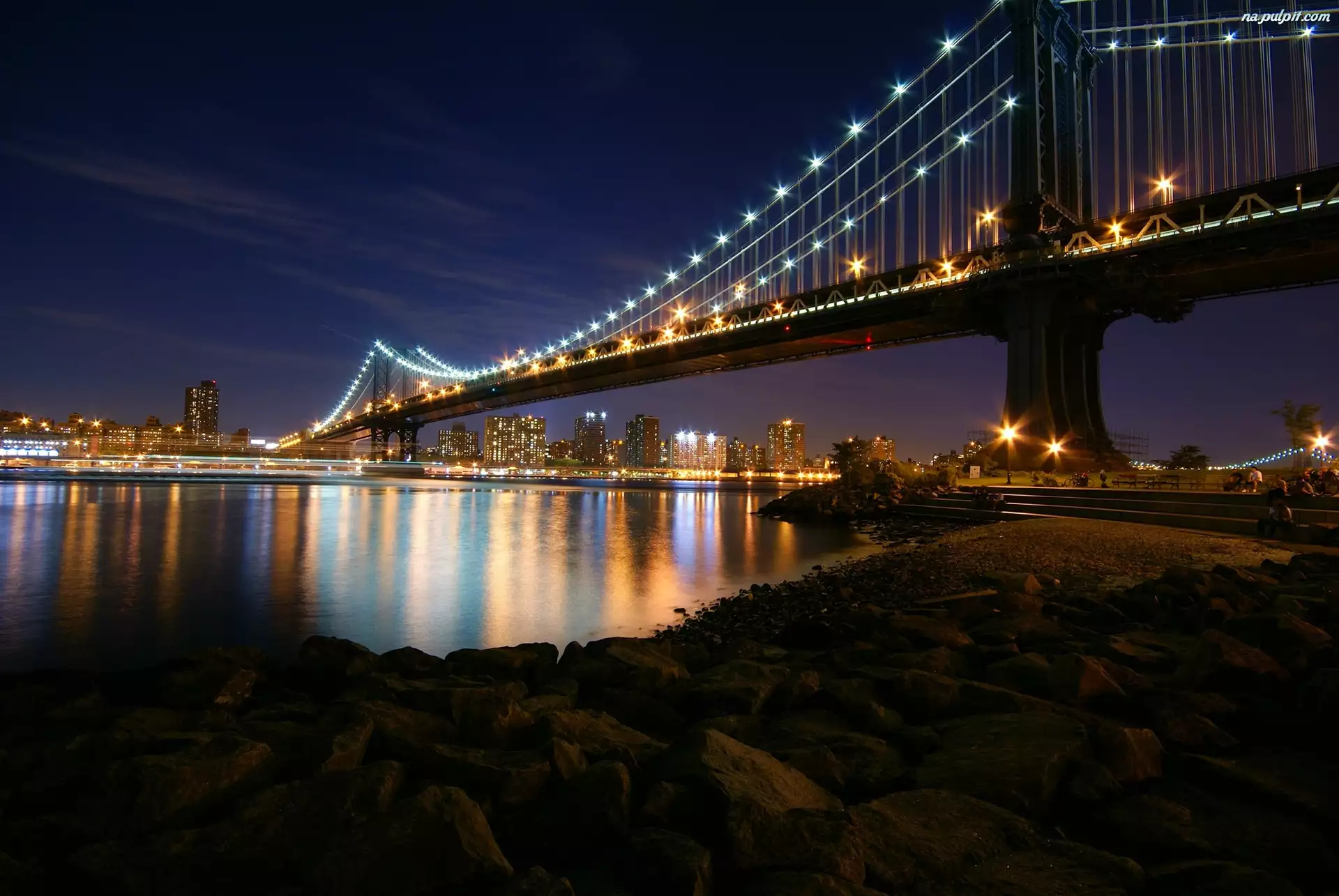Nowy York, Most, Noc, Manhattan Bridge