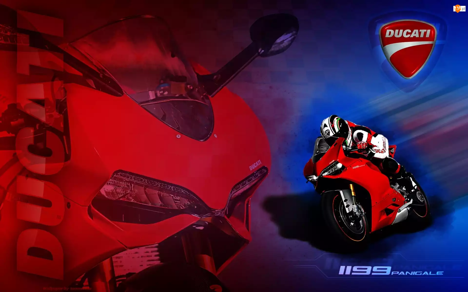 Motocyklista., Ducati 1199 Panigale, Czerwony, Logo