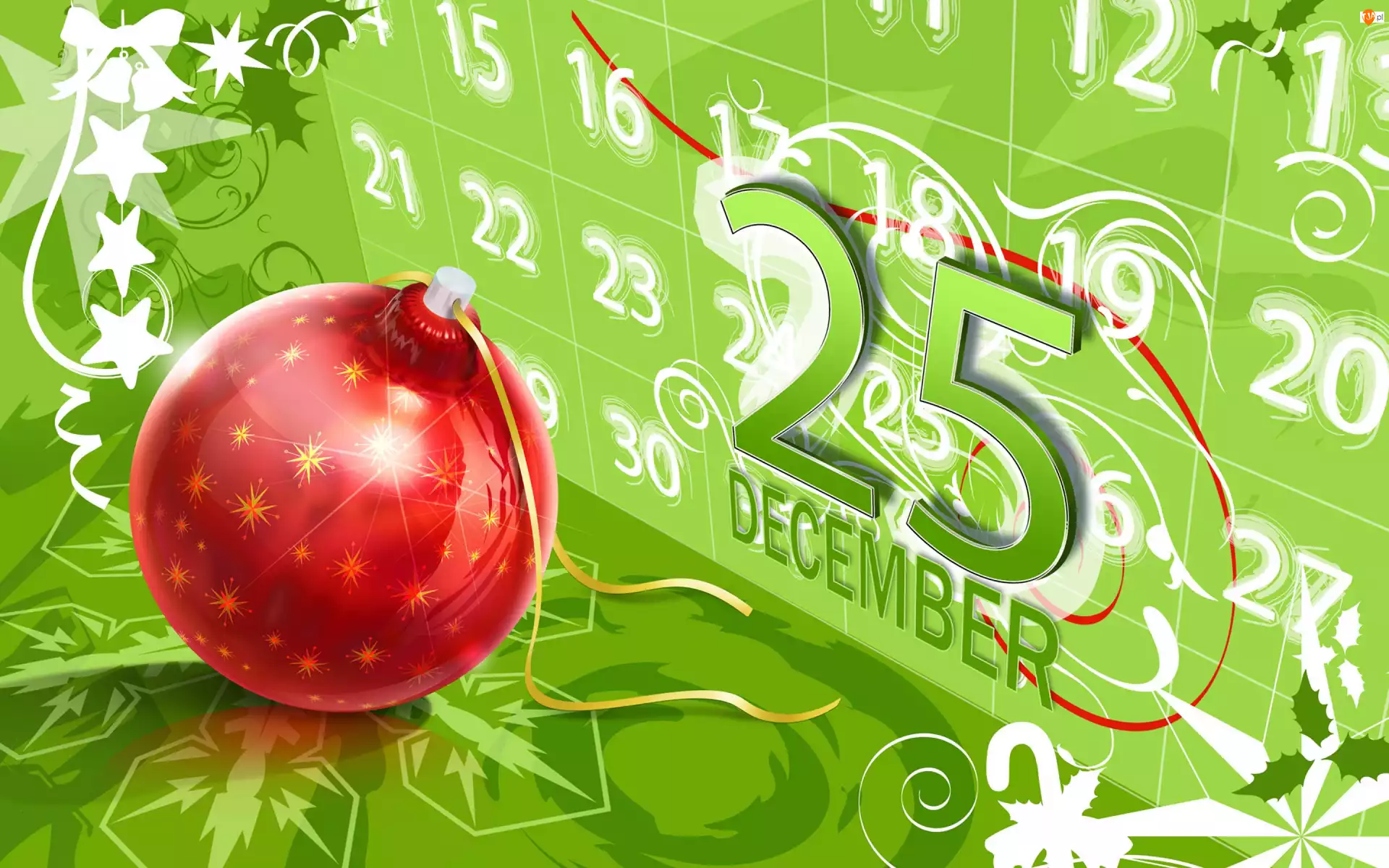 Kalendarz, Święta, Czerwona, Bombka