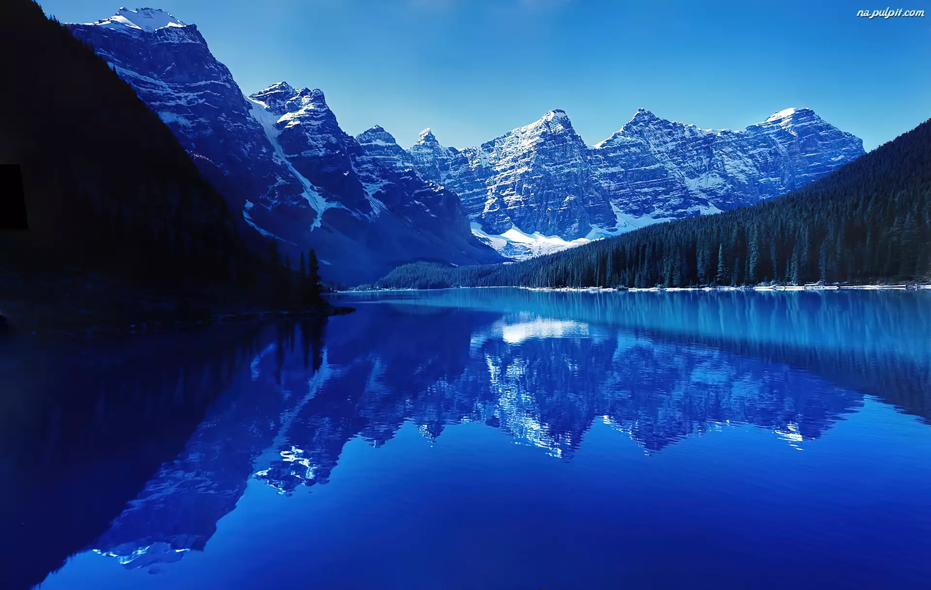 Góry, Alberta, Jezioro, Kanada, Ośnieżone, Drzewa
