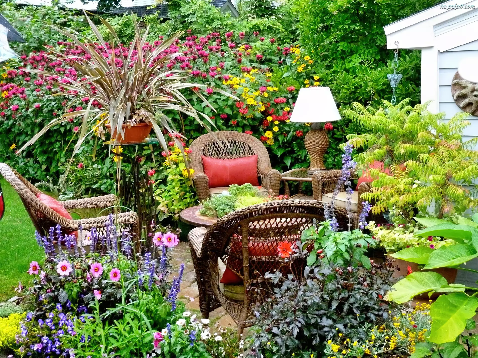 Relaks, Ogród, Kwiaty, Meble