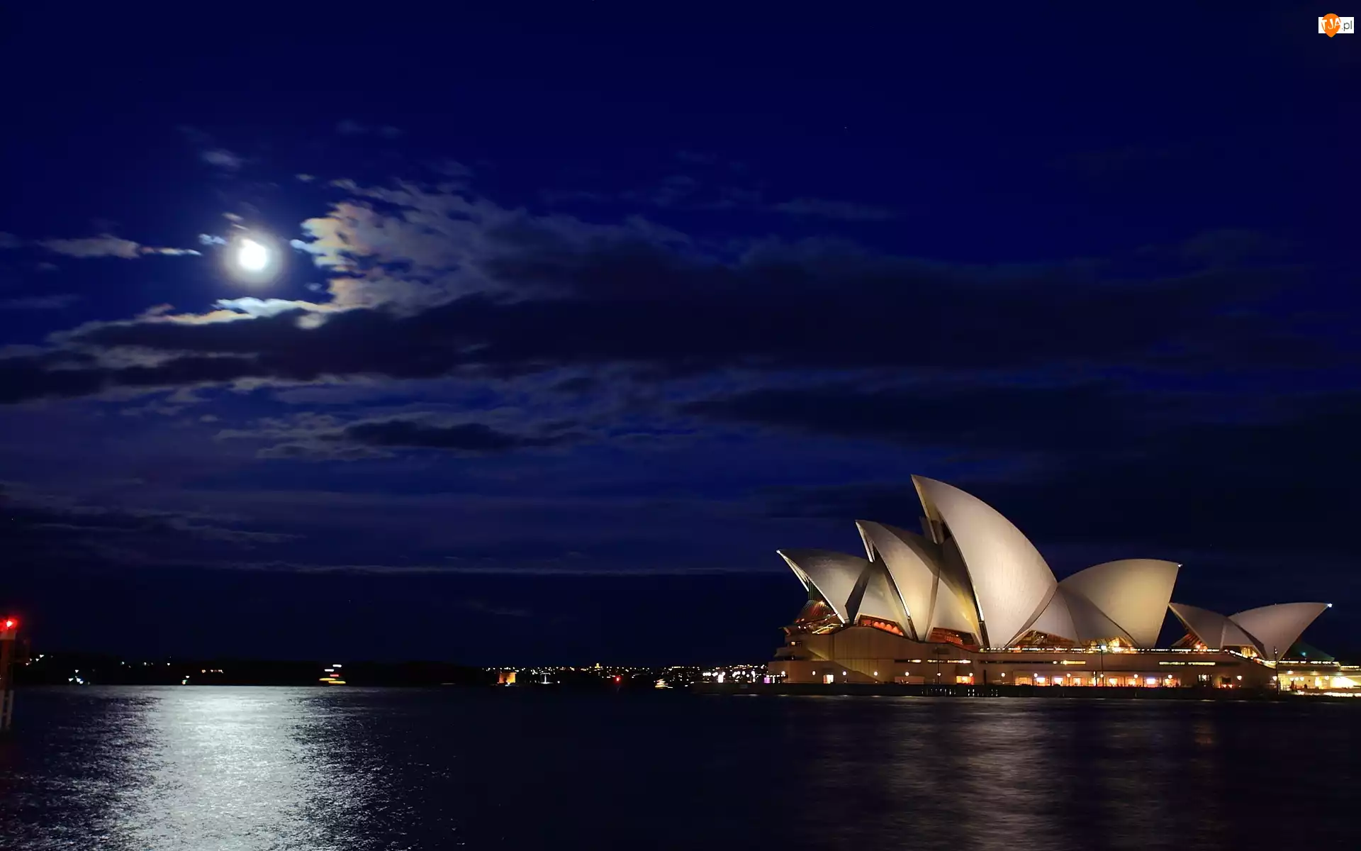 Noc, Chmury, Sydney, Australia, Księżyc