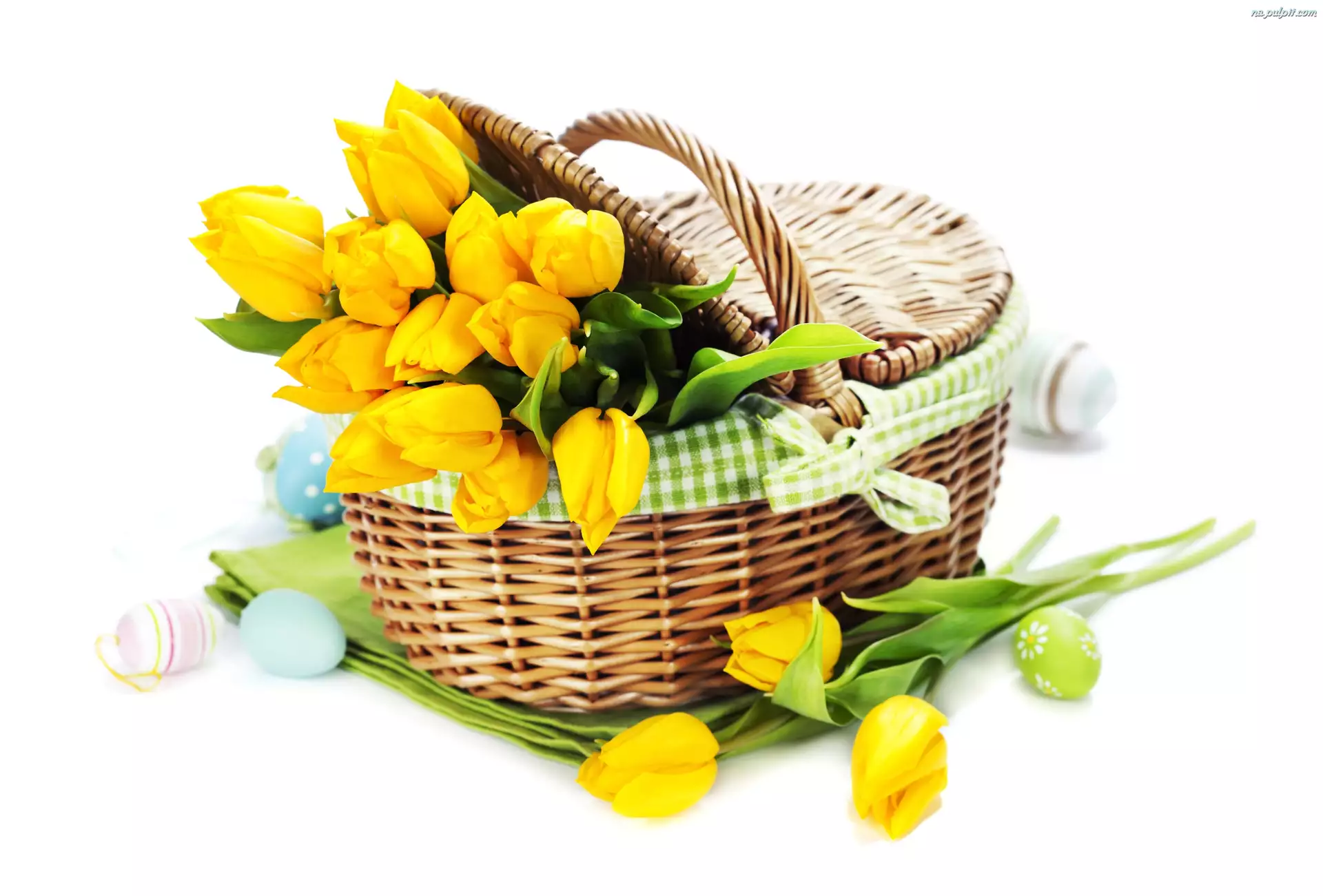 Koszyk, Wielkanoc, Tulipany, Żólte, Jajka