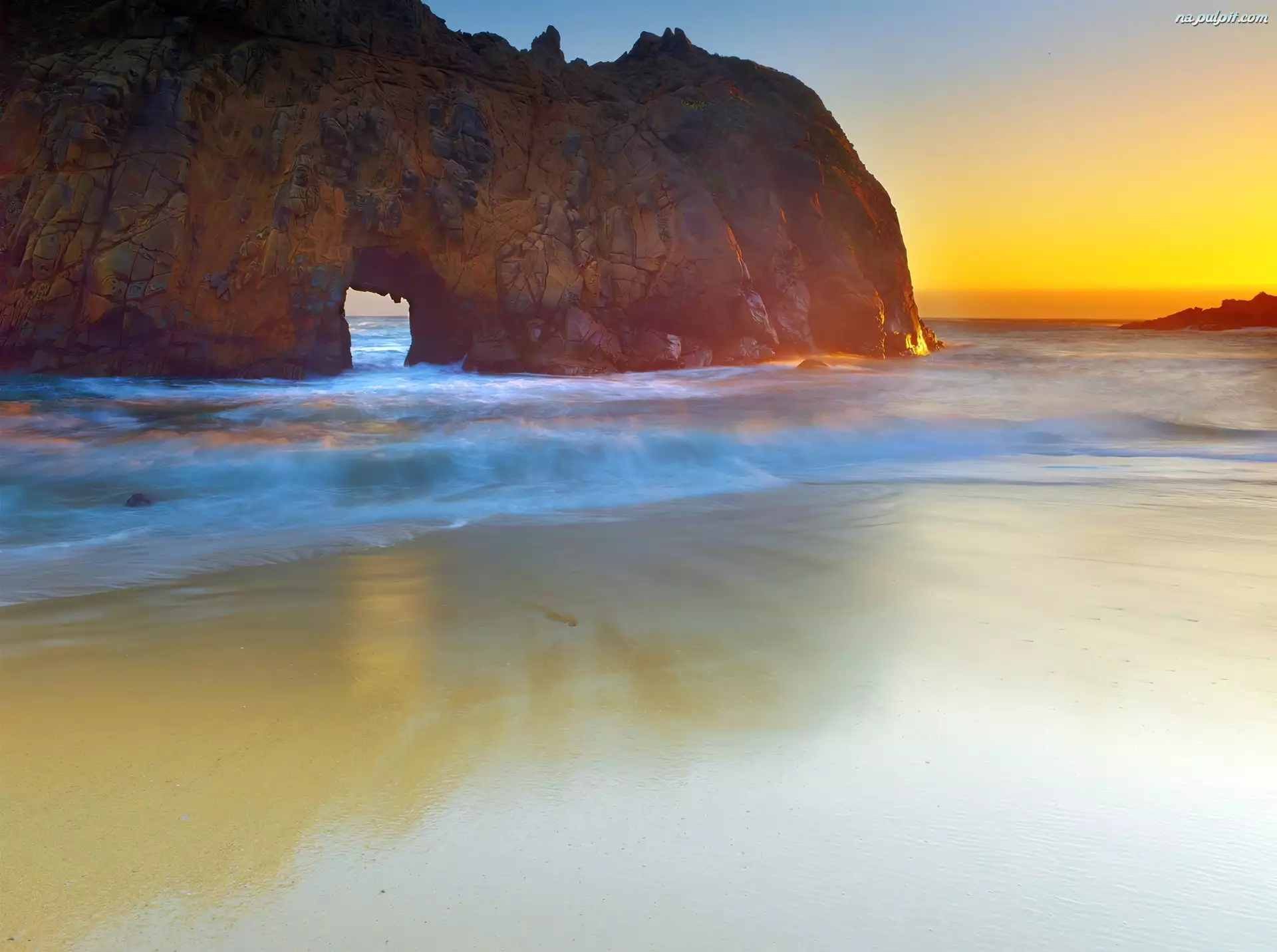 Morze, Kalifornia, Skały, Zachód Słońca