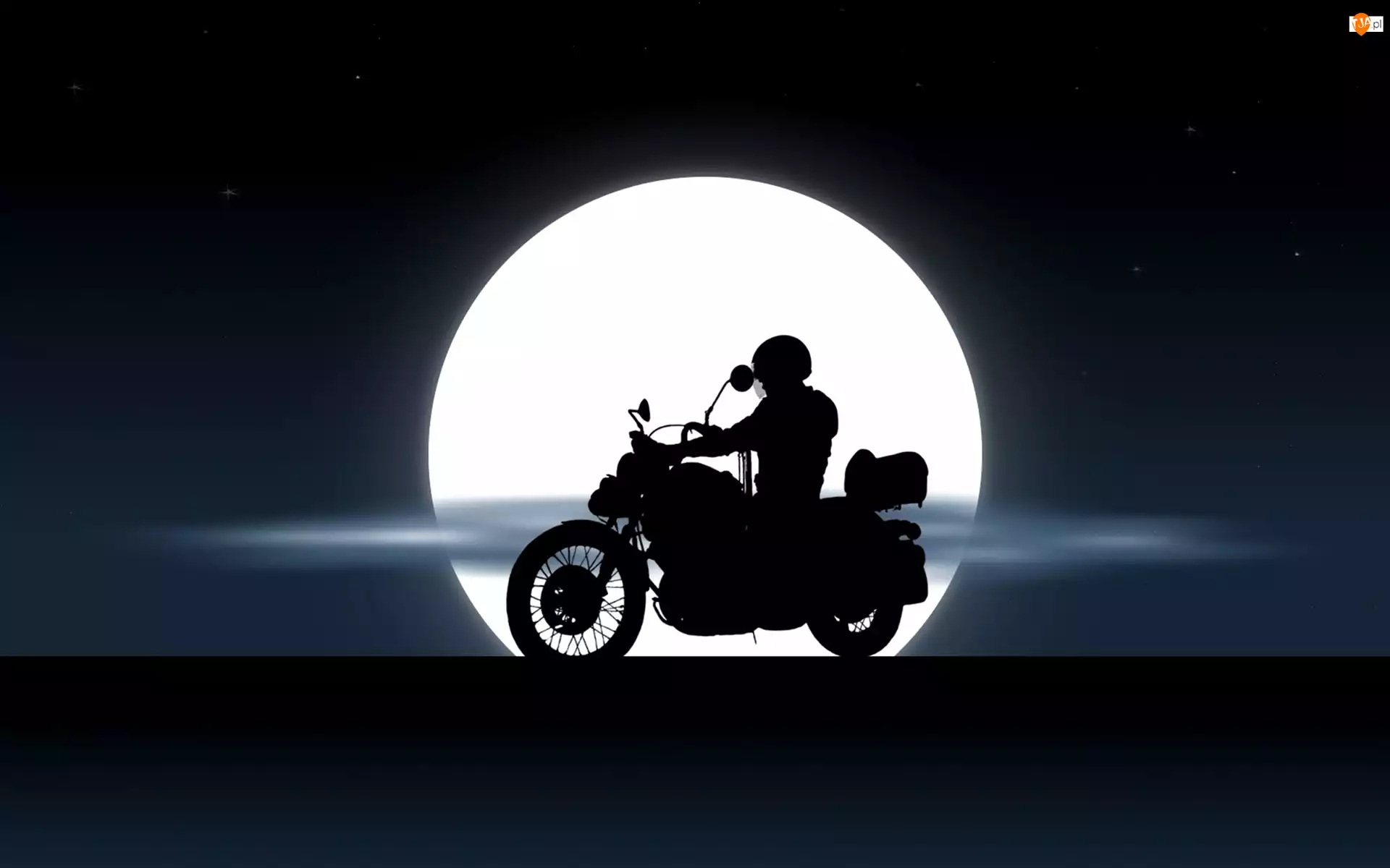 Yamaha XV535 Virago, Księżyc, Motocyklista, Noc