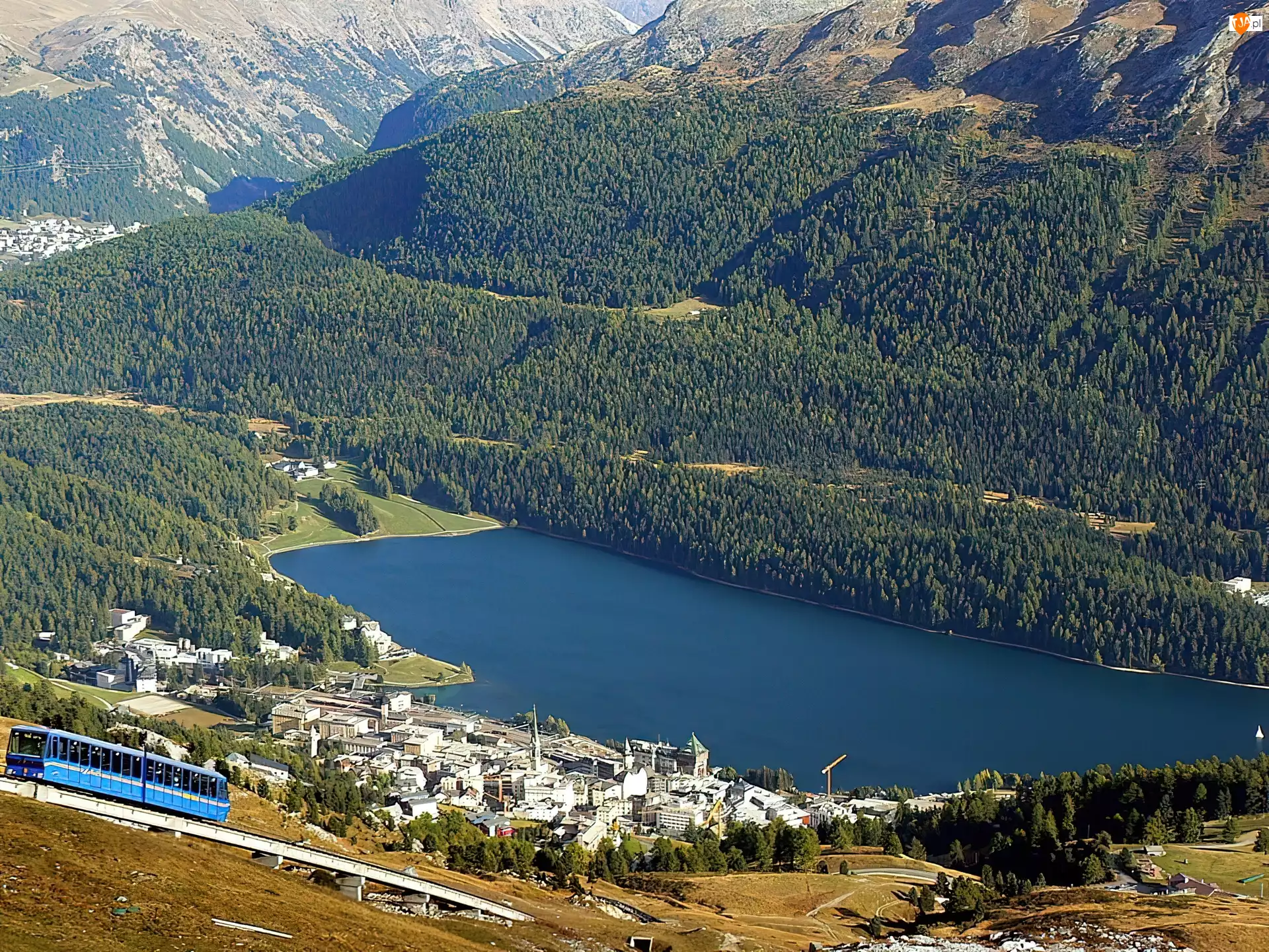 Pociąg, Engadine, Szwajcaria, St.Moritz, Góry