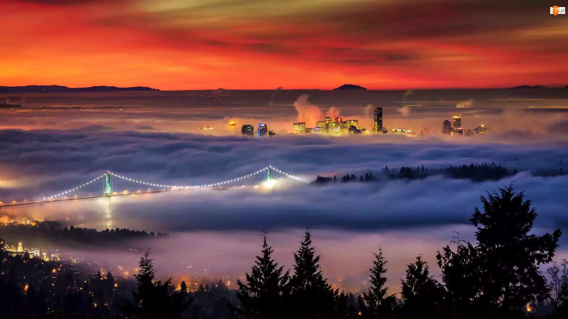 Mgła, Miasta, Rzeka, Vancouver, Most, Panorama