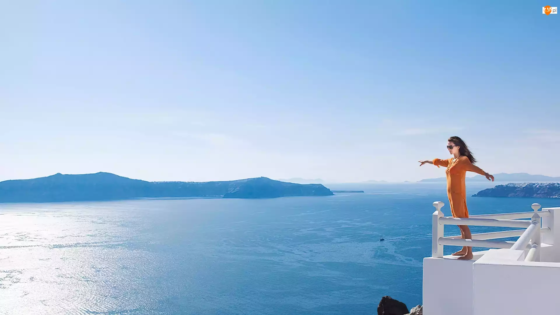 Kobieta, Grecja, Morze, Santorini