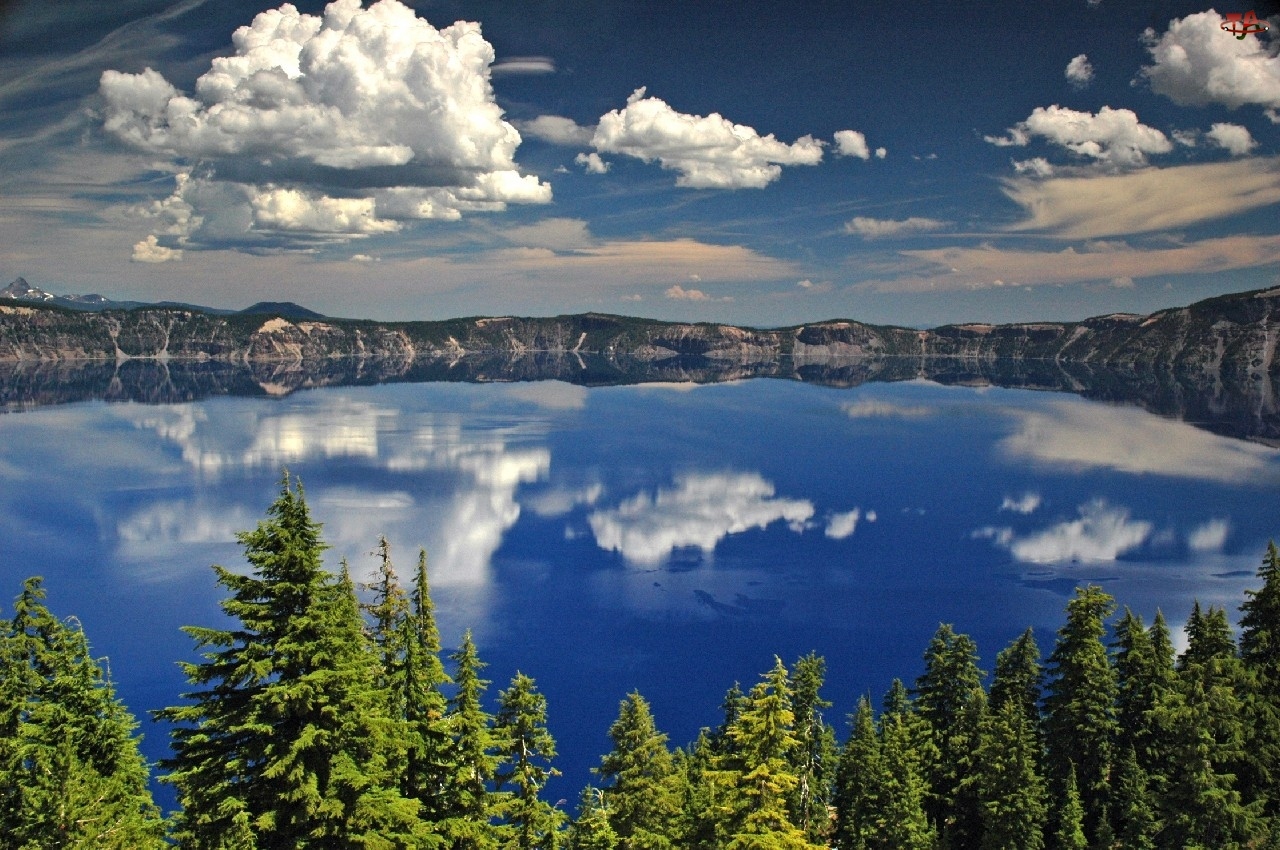 Oregon, Chmury, Jezioro, Drzewa