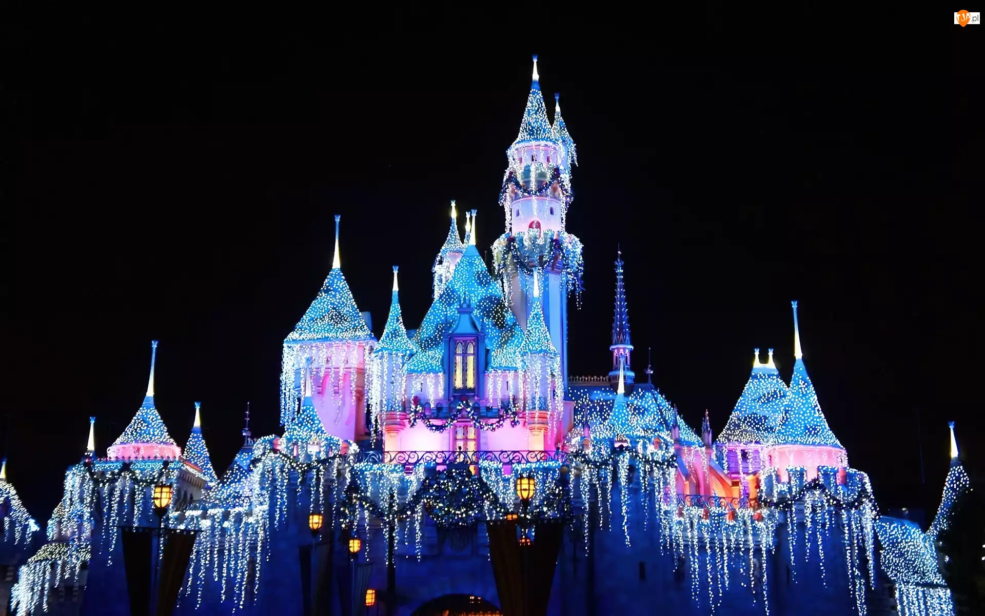 Disneyland, Święta, Zamek, Światła