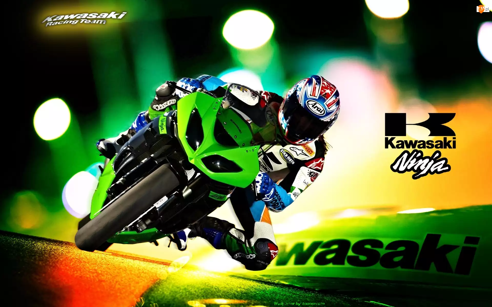 Kawasaki Ninja ZX-10R, Motocyklista, Zielony, Logo