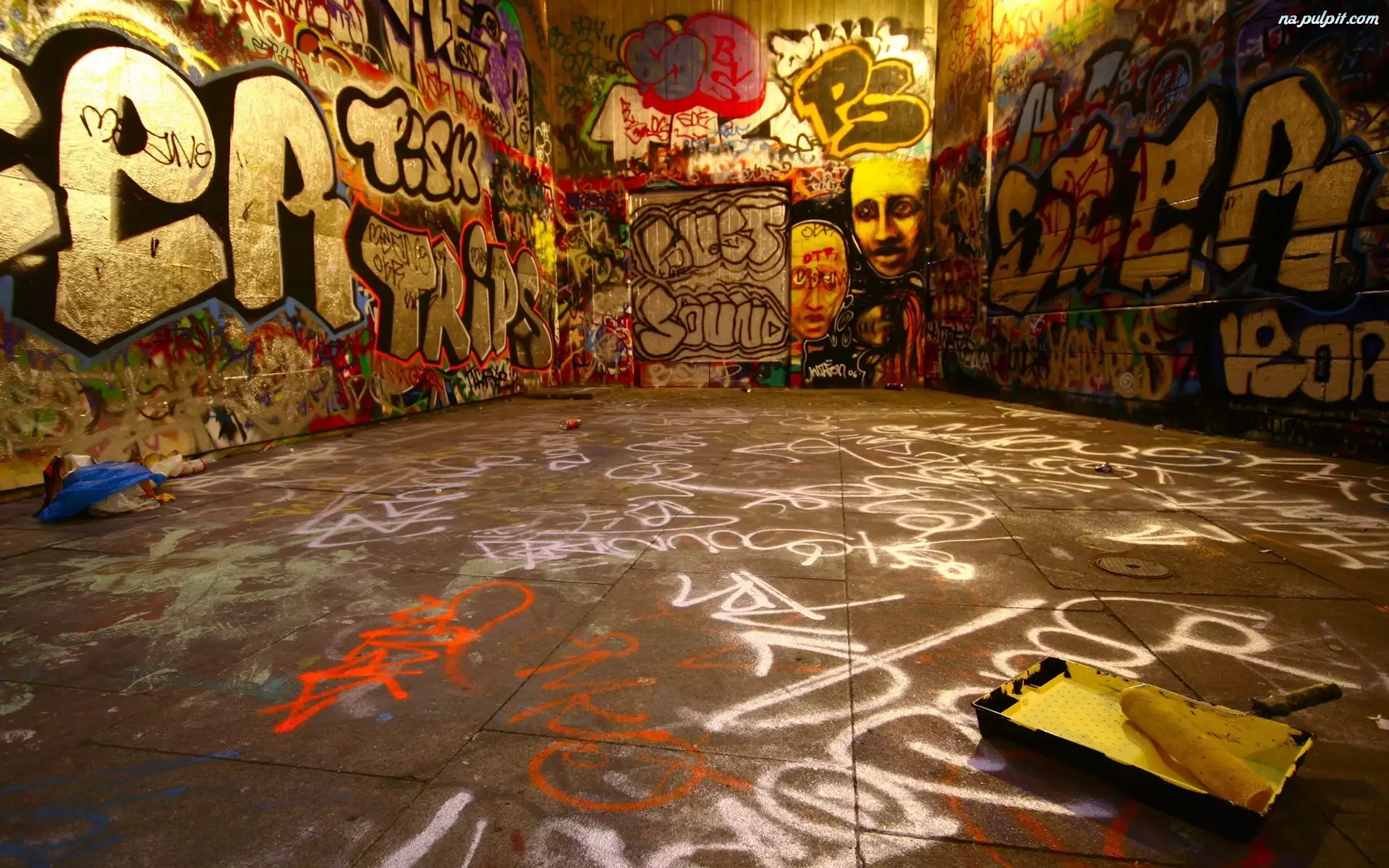 Pomalowane, Graffiti, Farby, Pomieszczenie, Ściany