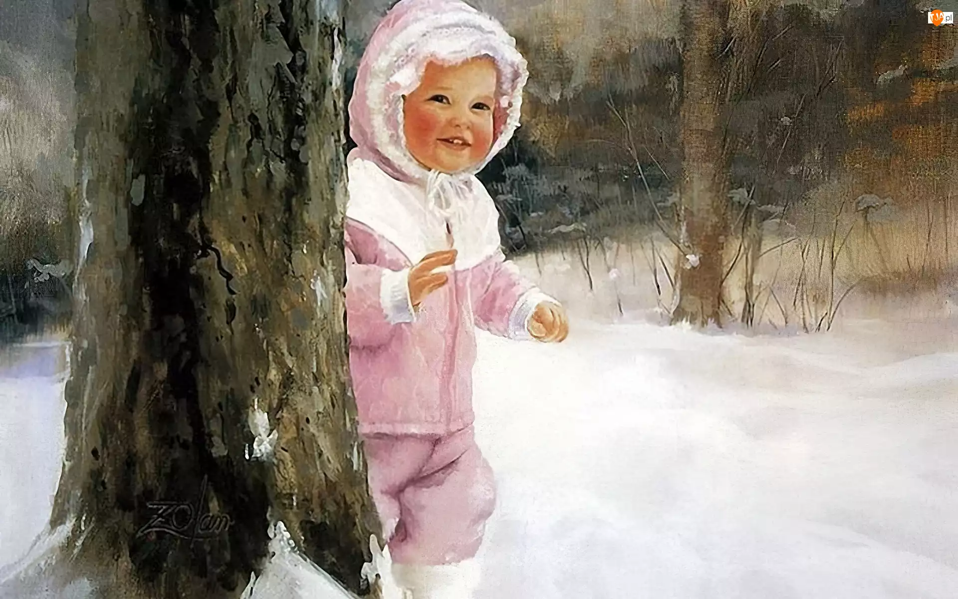 Śnieg, Zolan, Drzewo, Dziecko, Donald