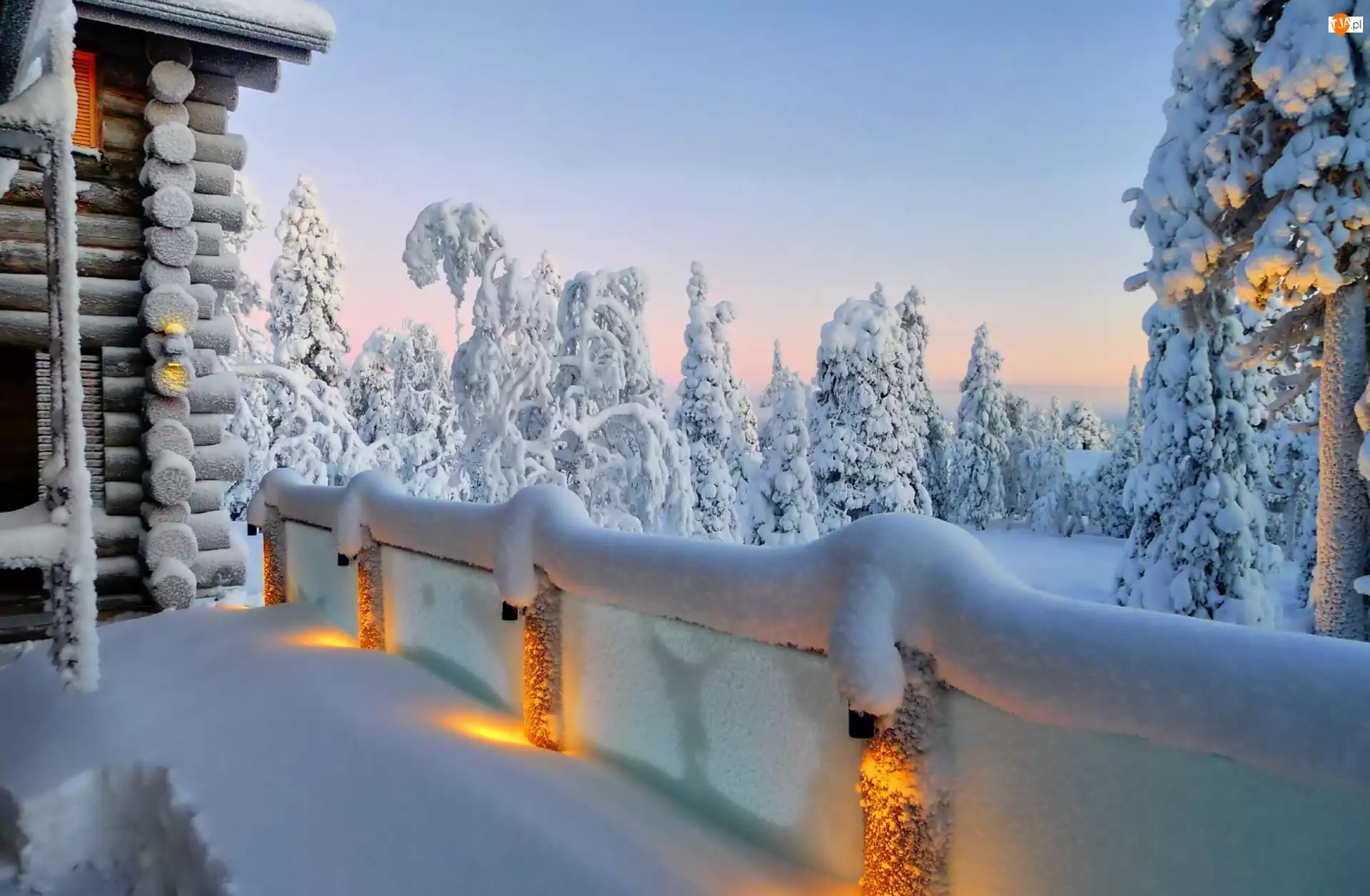 Drzewa, Zima, Domek, Śnieg