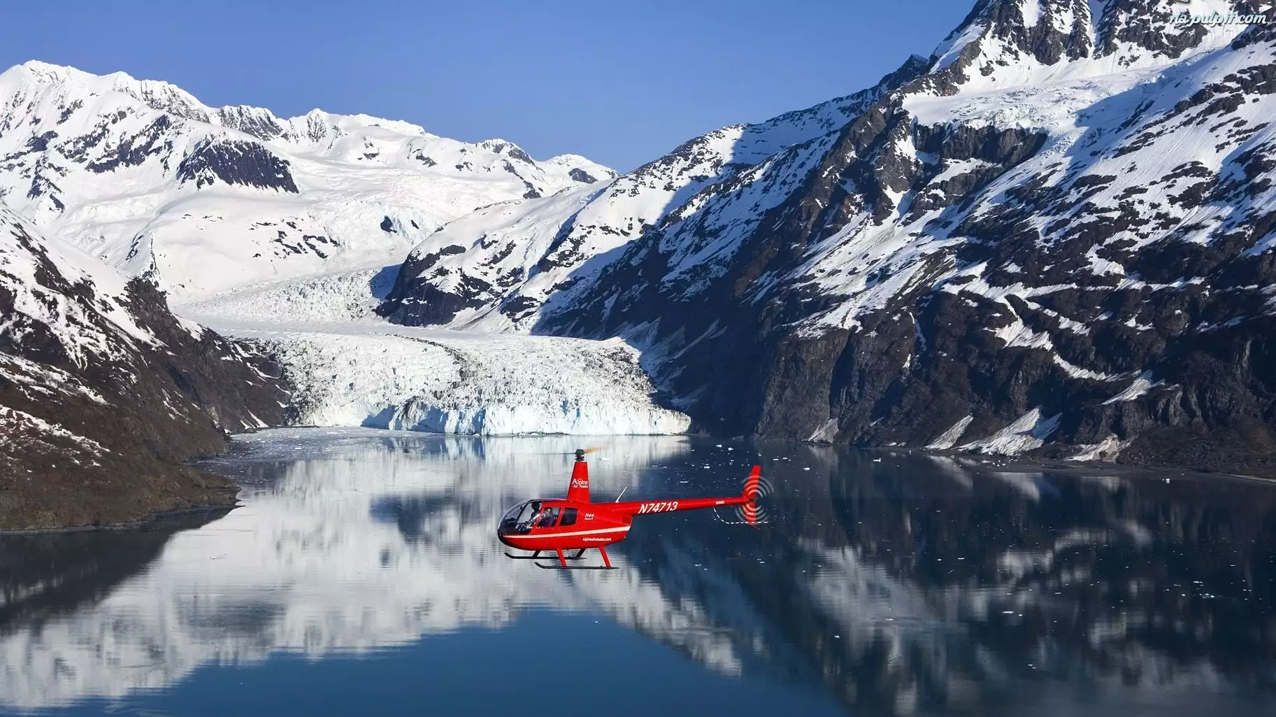 Jezioro, Góry, Helikopter