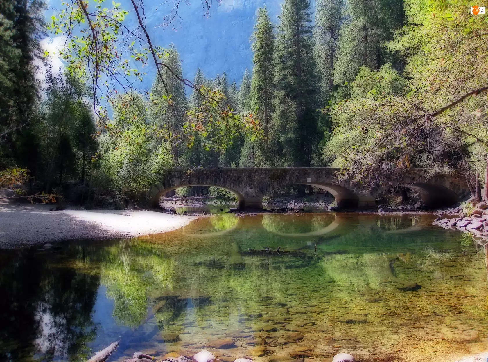 Park Narodowy Yosemite, Most, Stan Kalifornia, Stany Zjednoczone, Rzeka Merced