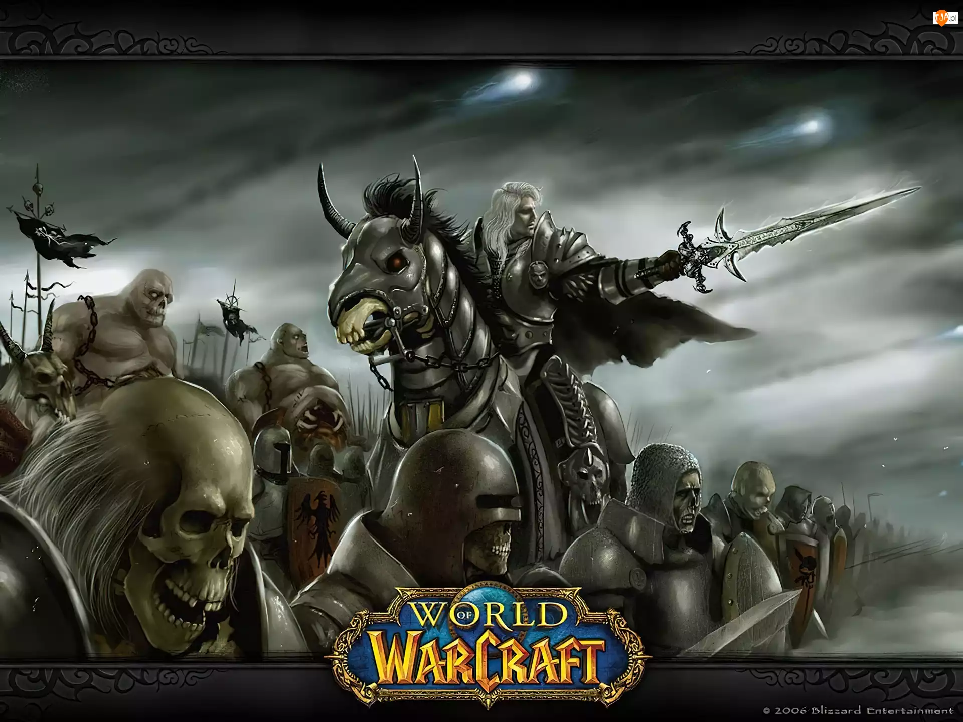 wojownik, fantasy, czaszka, World Of Warcraft, koń