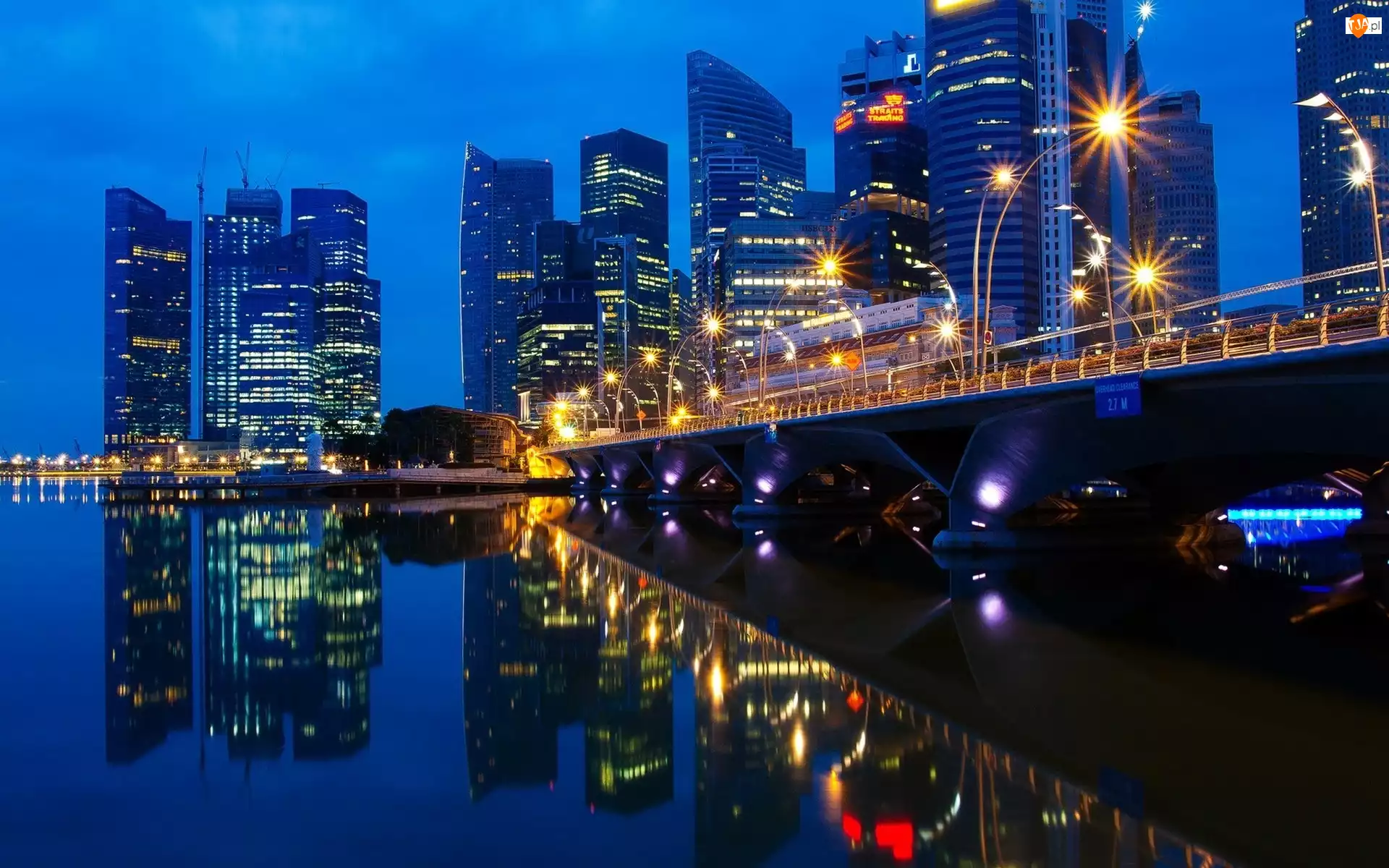 Most, Rzeka, Kuala Lumpur, Nocą, Wieżowce, Miasto