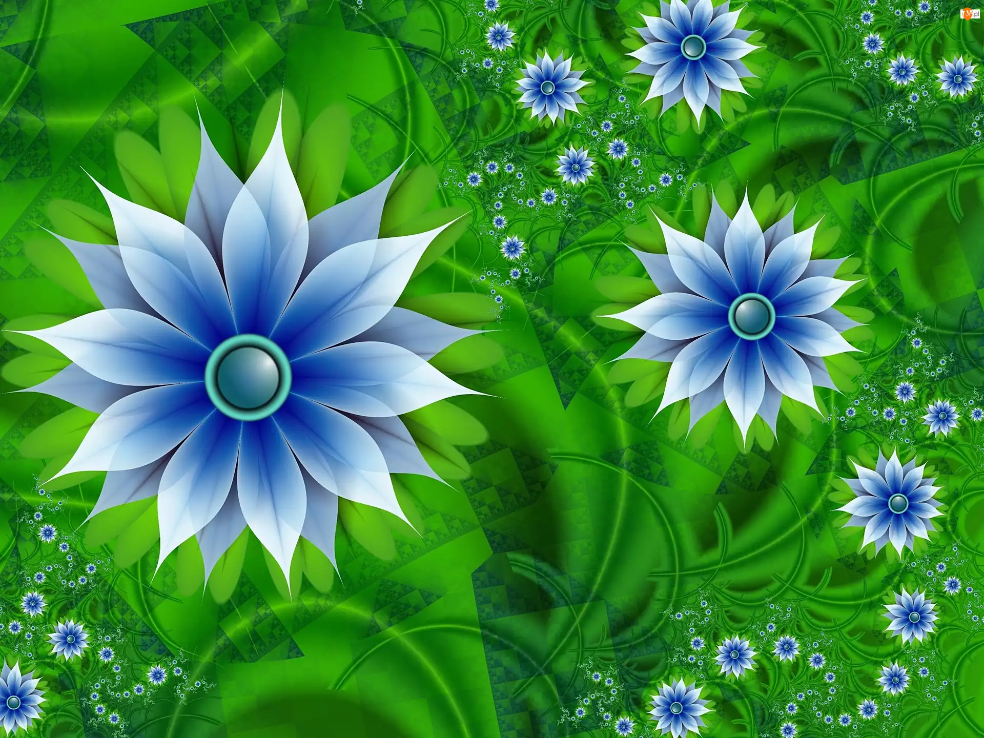 Niebieskie, 3D, Kwiaty, Grafika