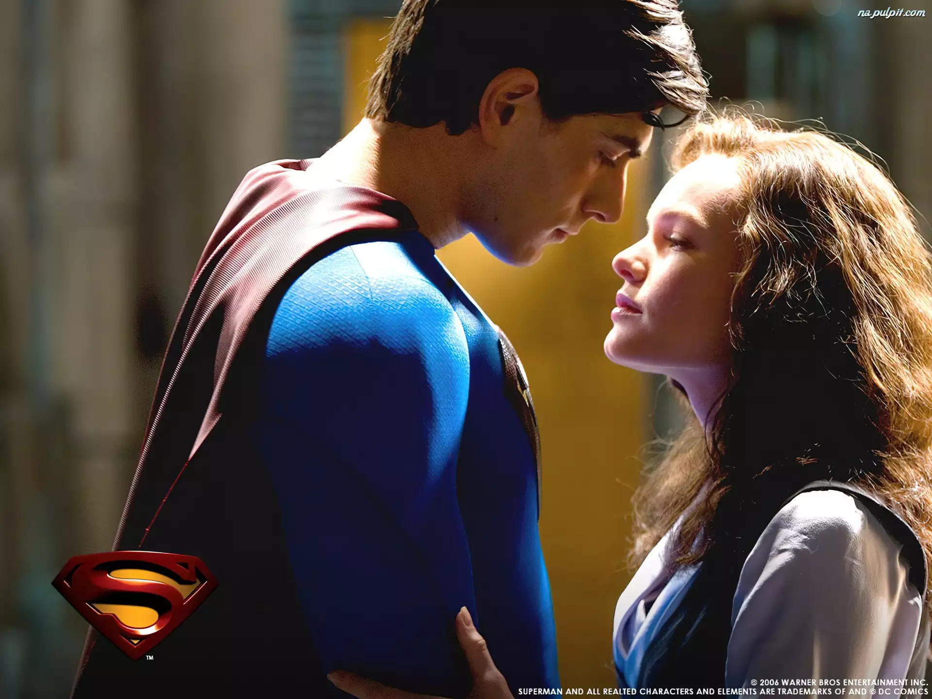 zbliżenie, Superman Returns, Kate Bosworth, Brandon Routh, logo