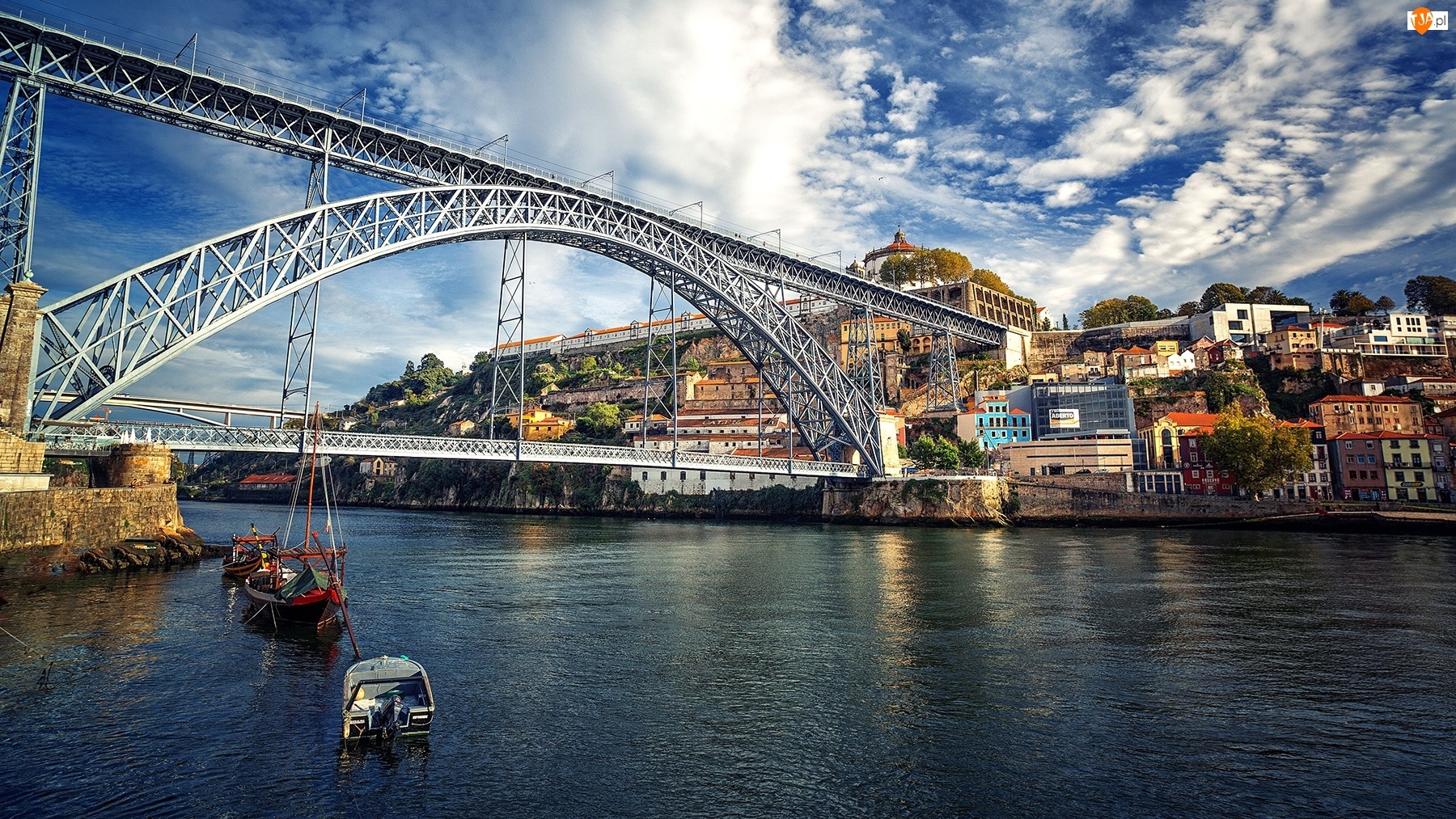 Rzeka, Łodzie, Portugalia, Porto, Most, Miasteczko